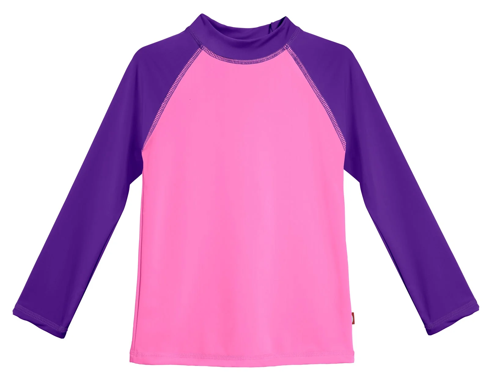 Girls UPF 50+ Color Block Long Sleeve Rashguard | Medium Pink with Purple - Remutear