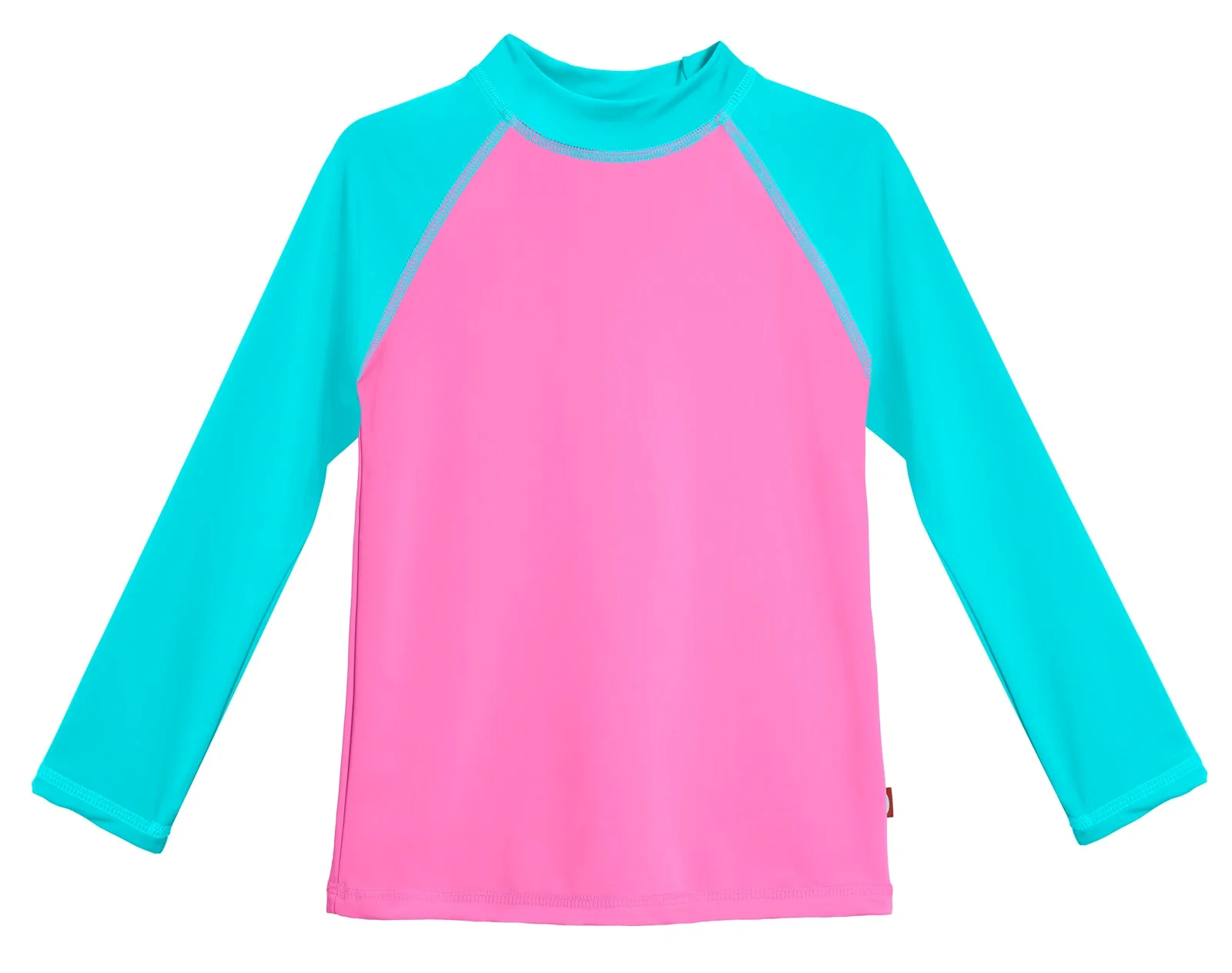 Girls UPF 50+ Color Block Long Sleeve Rashguard | Medium Pink with Turquoise - Remutear