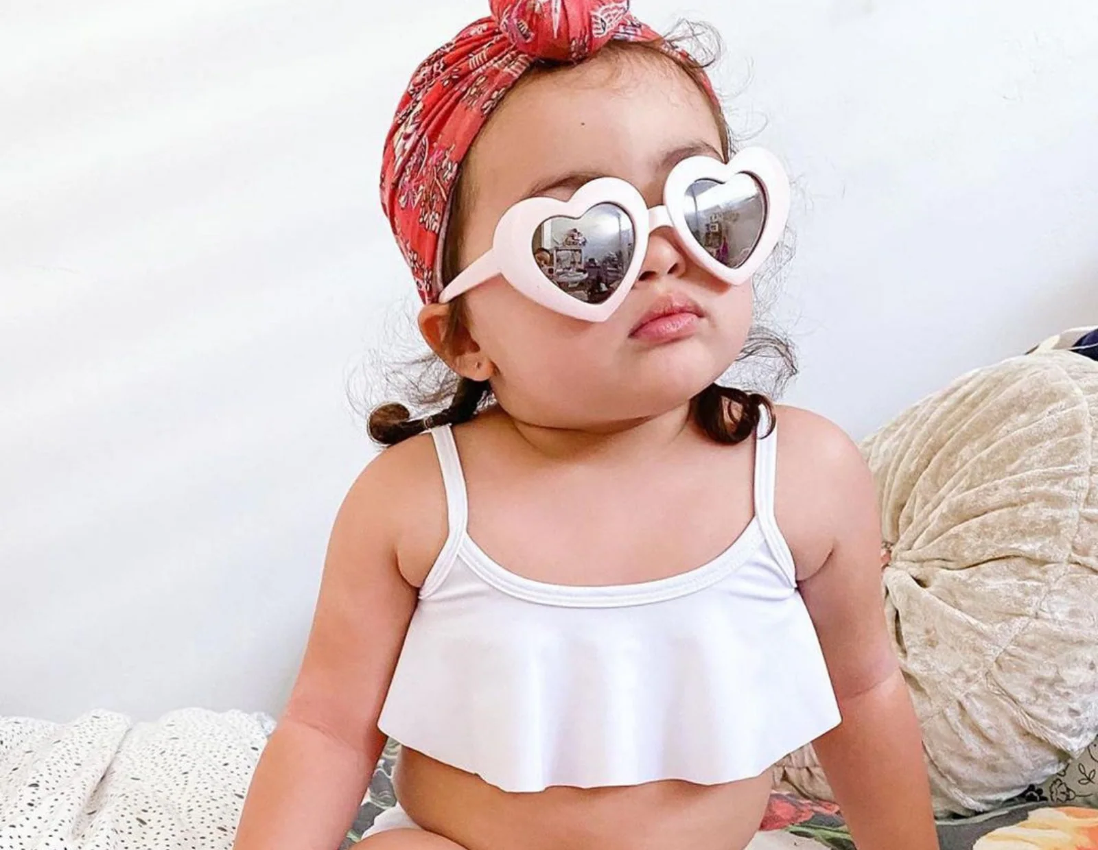 Girls UPF 50+ Flounce Bikini Top | Deep Purple - Remutear