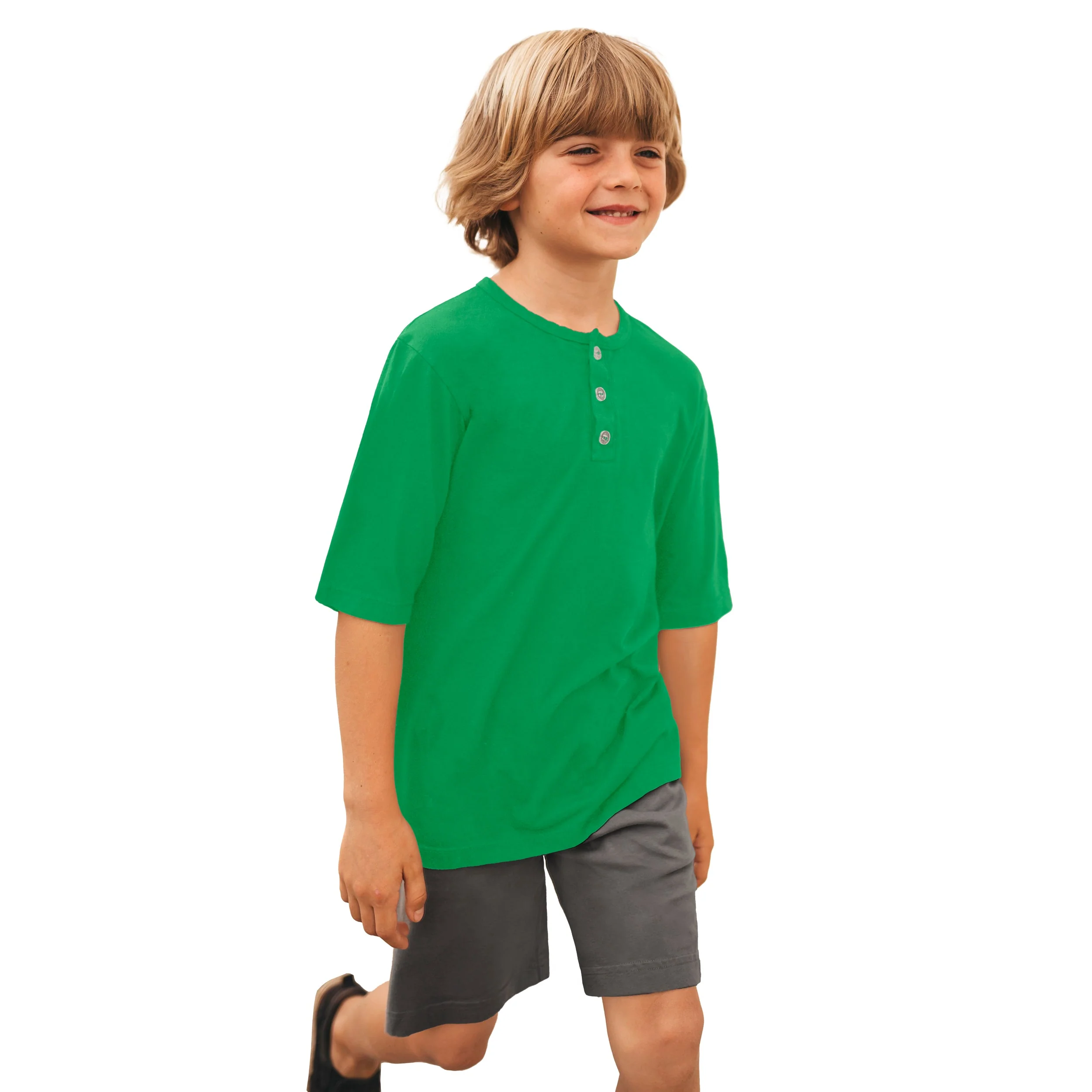 Boys Soft Organic Cotton Jersey Short Sleeve Henley Tee | ELF - Remutear