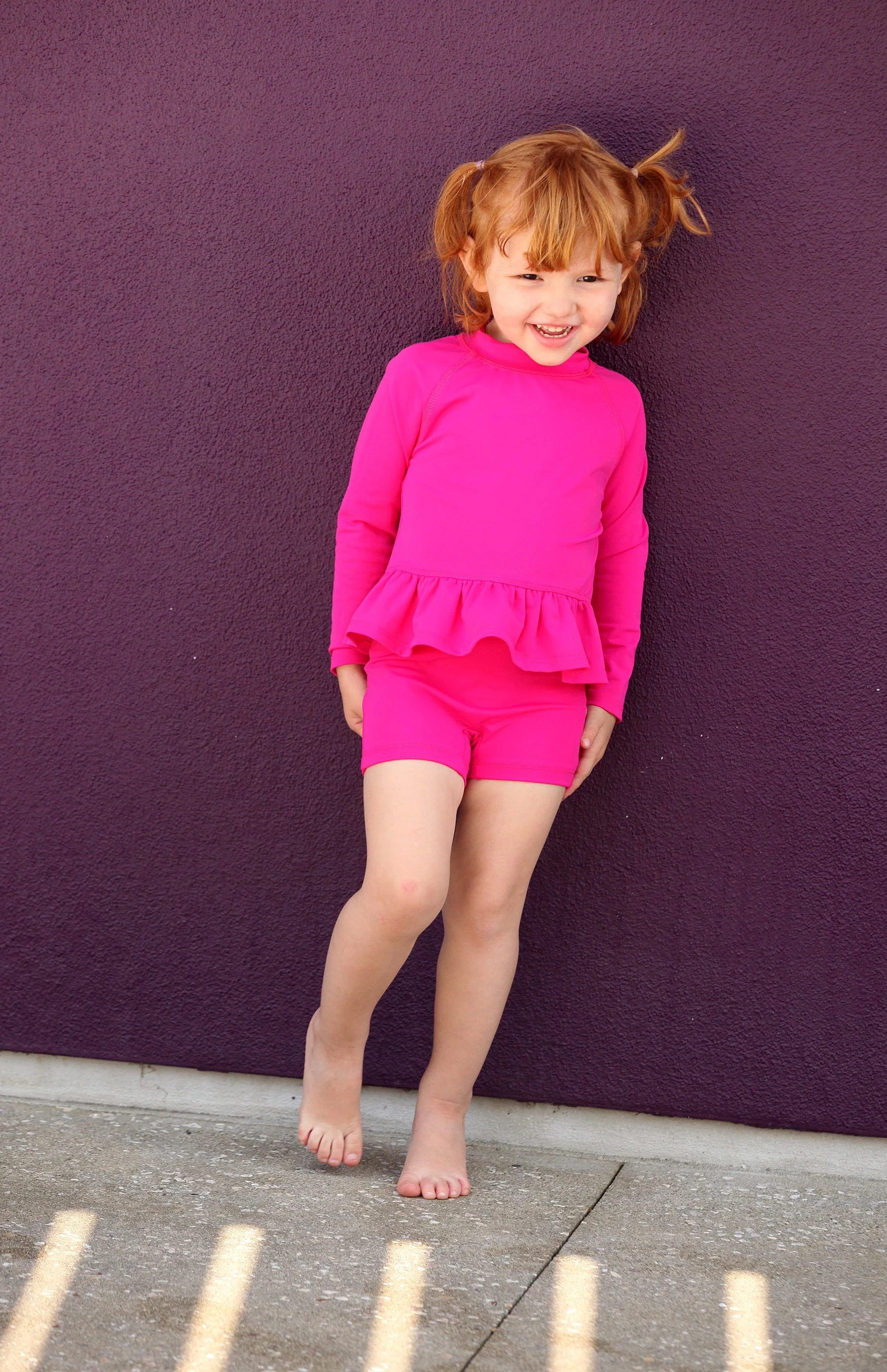 Girls UPF 50+ Swim Boy Shorts  | Hot Pink w- Matching Stitch - Remutear