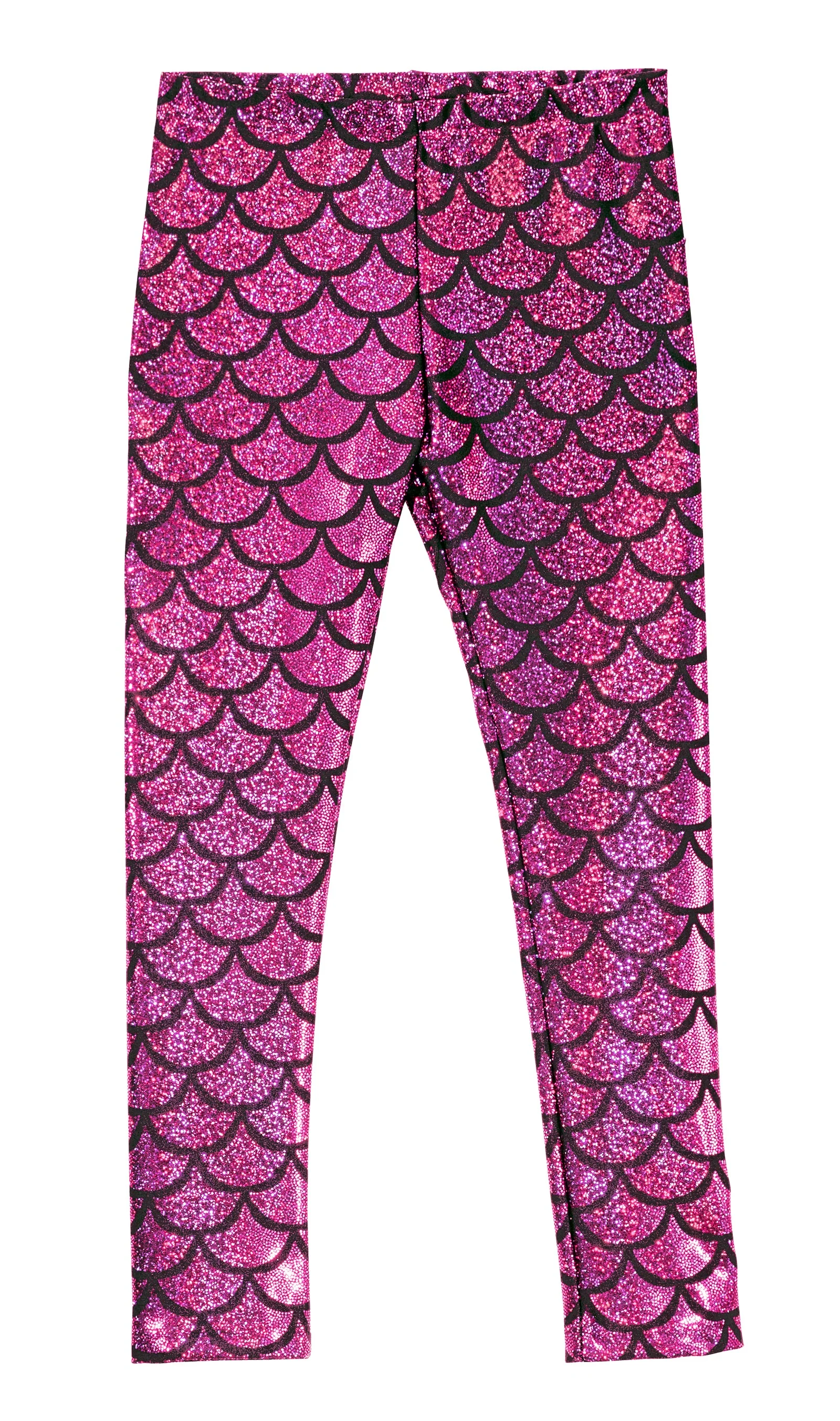 Girls Novelty Stretch Leggings  | Fuchsia Mermaid Sparkle - Remutear