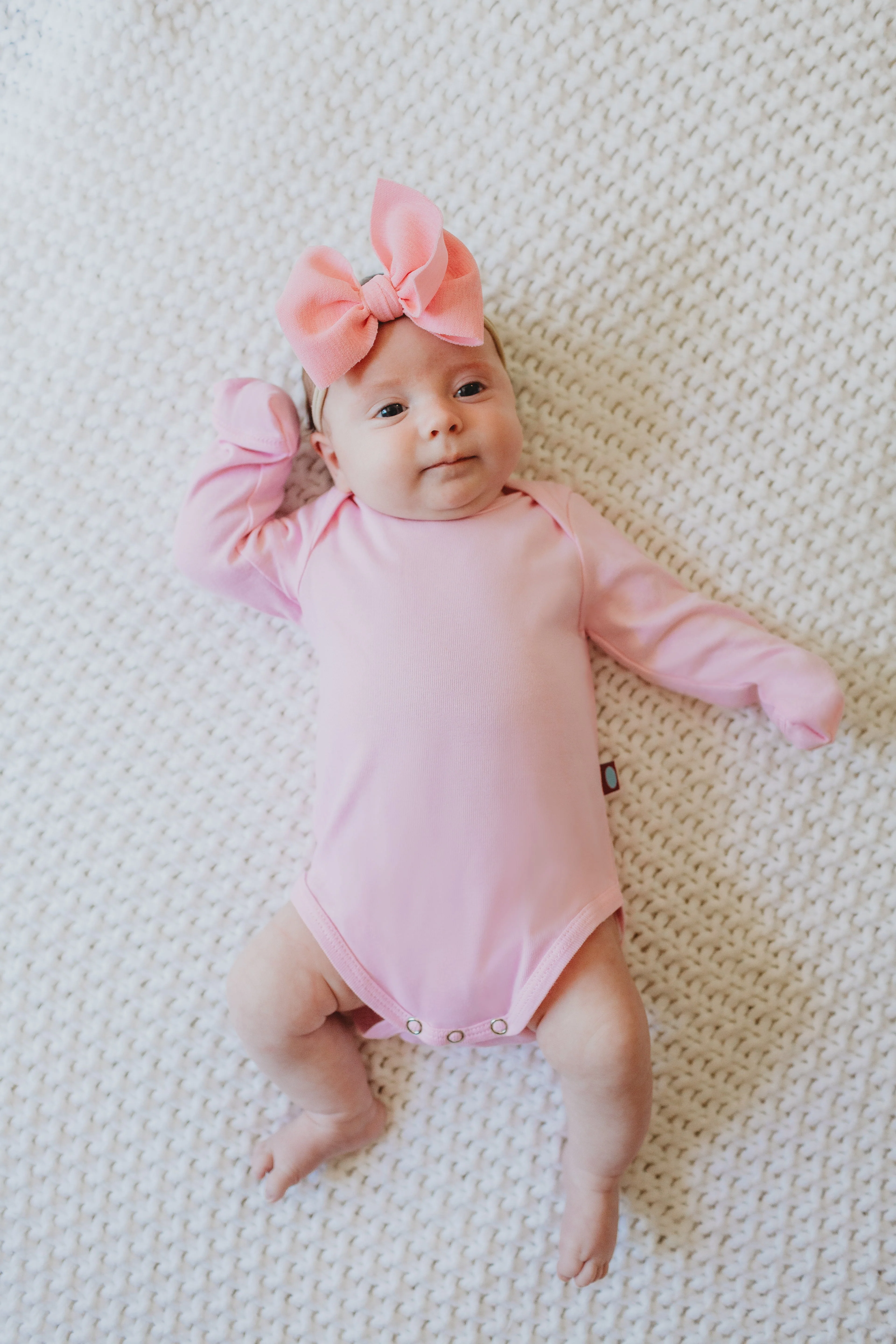 Super-Soft Organic Cotton Baby Rib Long Sleeve Snap Onesie| Bright Light Pink - Remutear