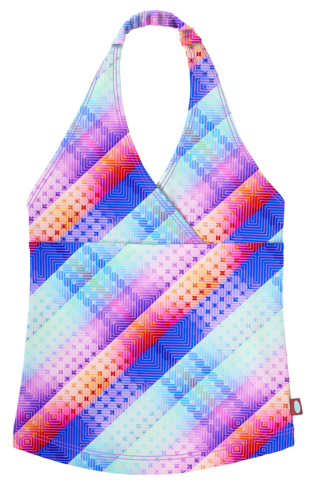 Girls UPF 50+ Printed Swim Halter Top | Plaid Diagonal - Remutear