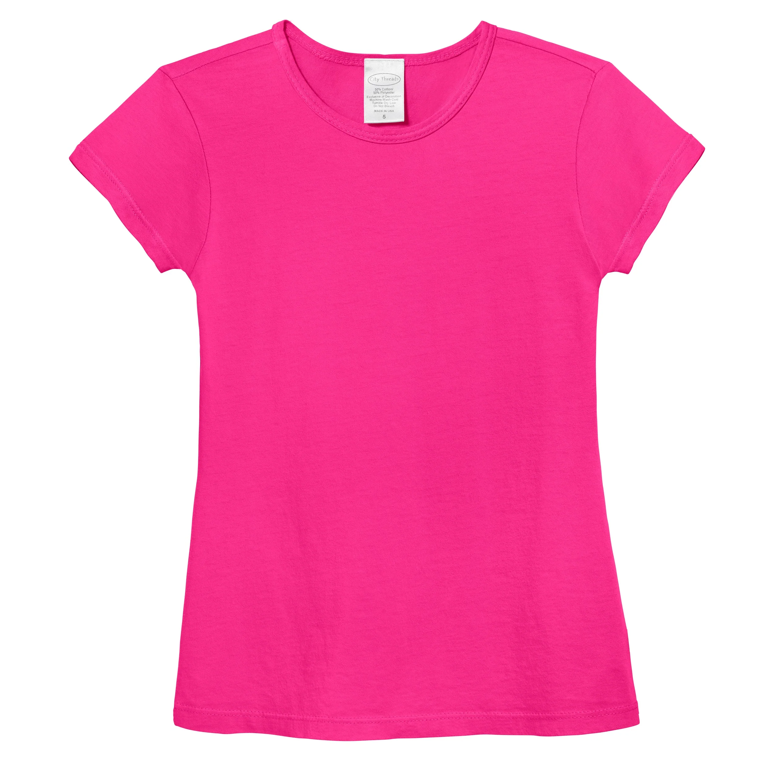 Girls Soft Organic Cotton Jersey Cap Sleeve Crew Tee | Hot Pink - Remutear
