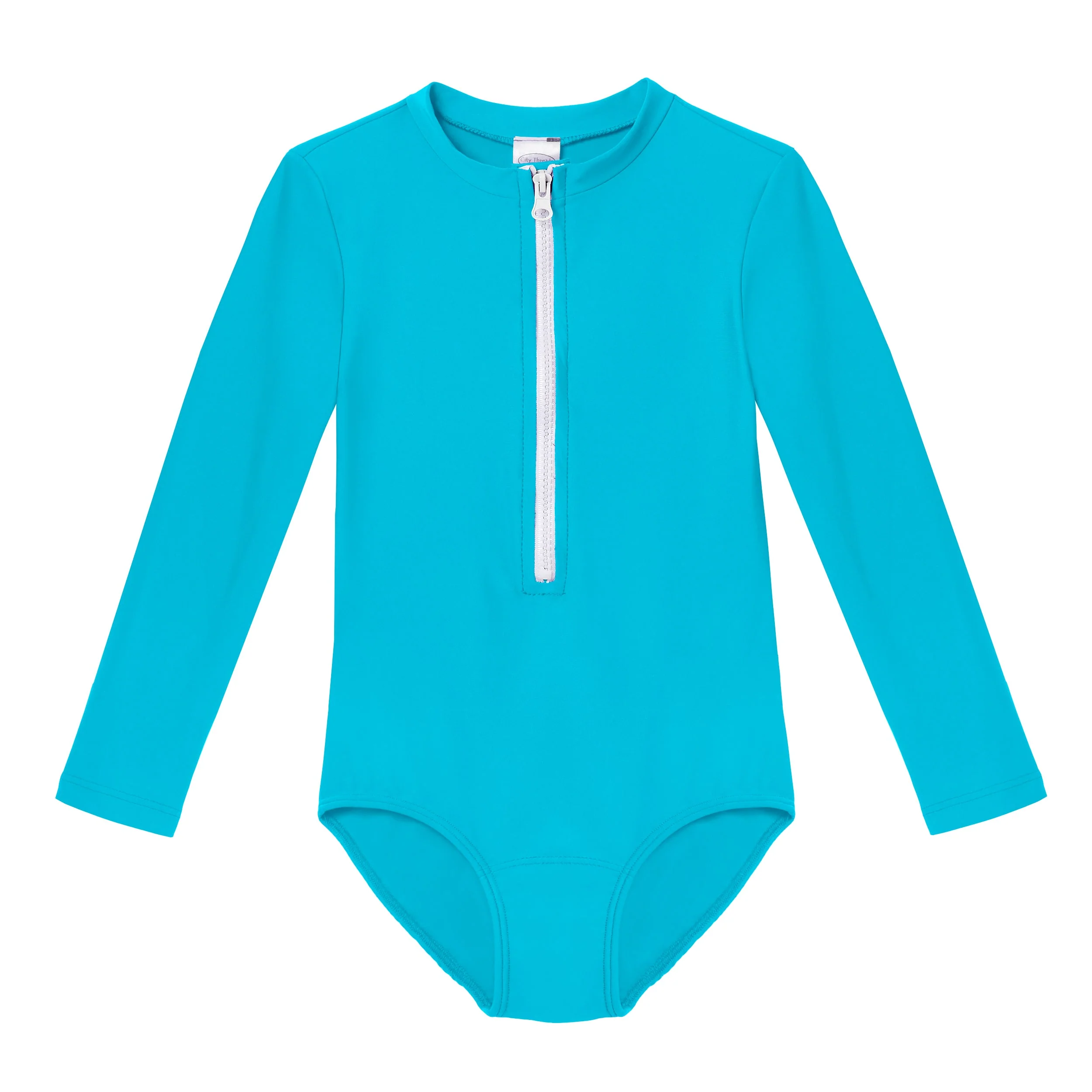 Girls UPF 50+ One-Piece Long Sleeve Swimsuit | Turquoise - Remutear
