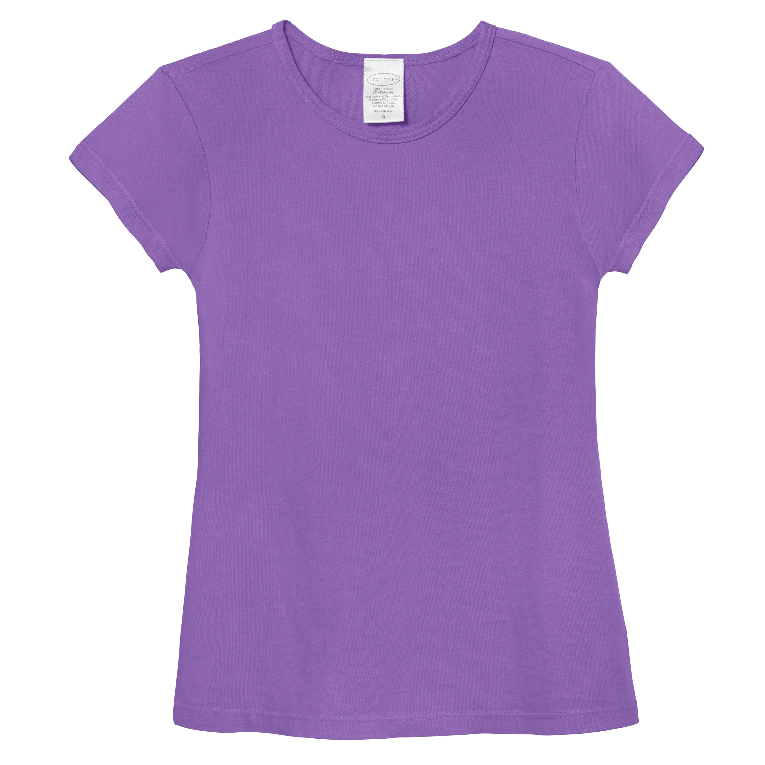 Girls Soft Organic Cotton Jersey Cap Sleeve Crew Tee | Deep Purple - Remutear