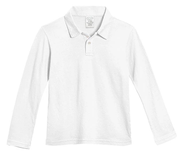 Boys Soft Cotton Jersey 2-Button Long Sleeve Polo Shirt | White - Remutear
