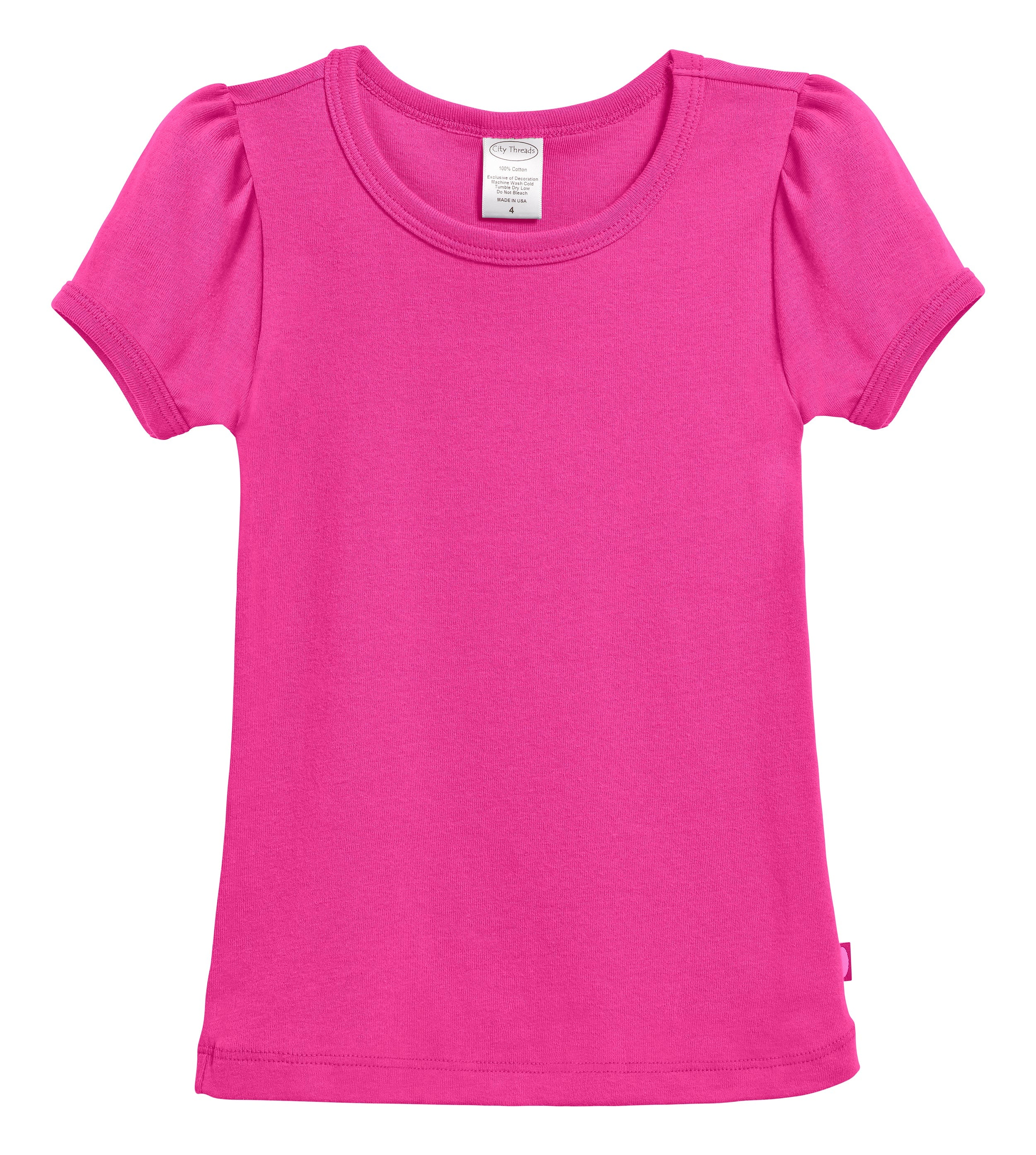 Girls Soft Cotton Short Sleeve Puff Tee  | Hot Pink - Remutear