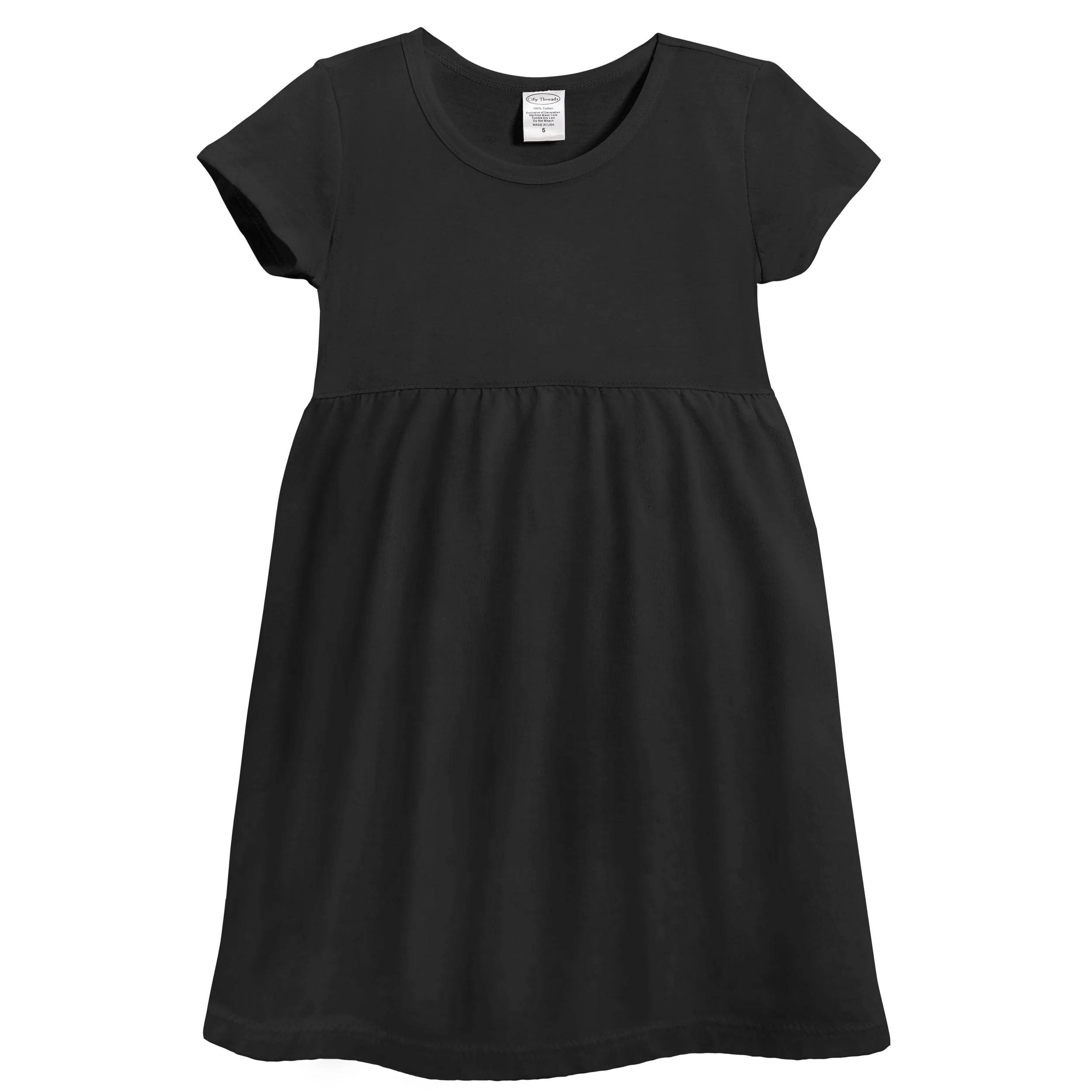 Soft Organic Cotton Empire Short Sleeve Sundress | Black - Remutear