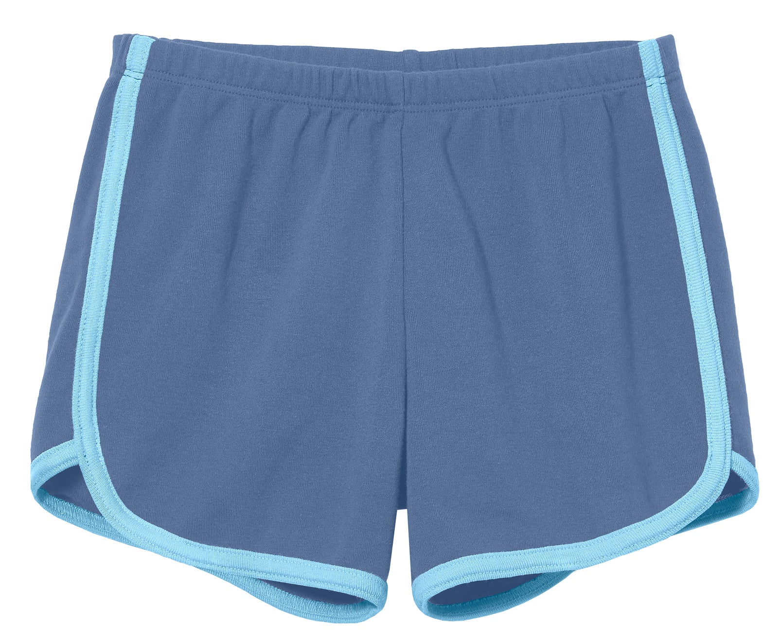 Girls Soft Cotton Knit Short with Trim | Denim Blue w. Bright Light Blue Trim - Remutear