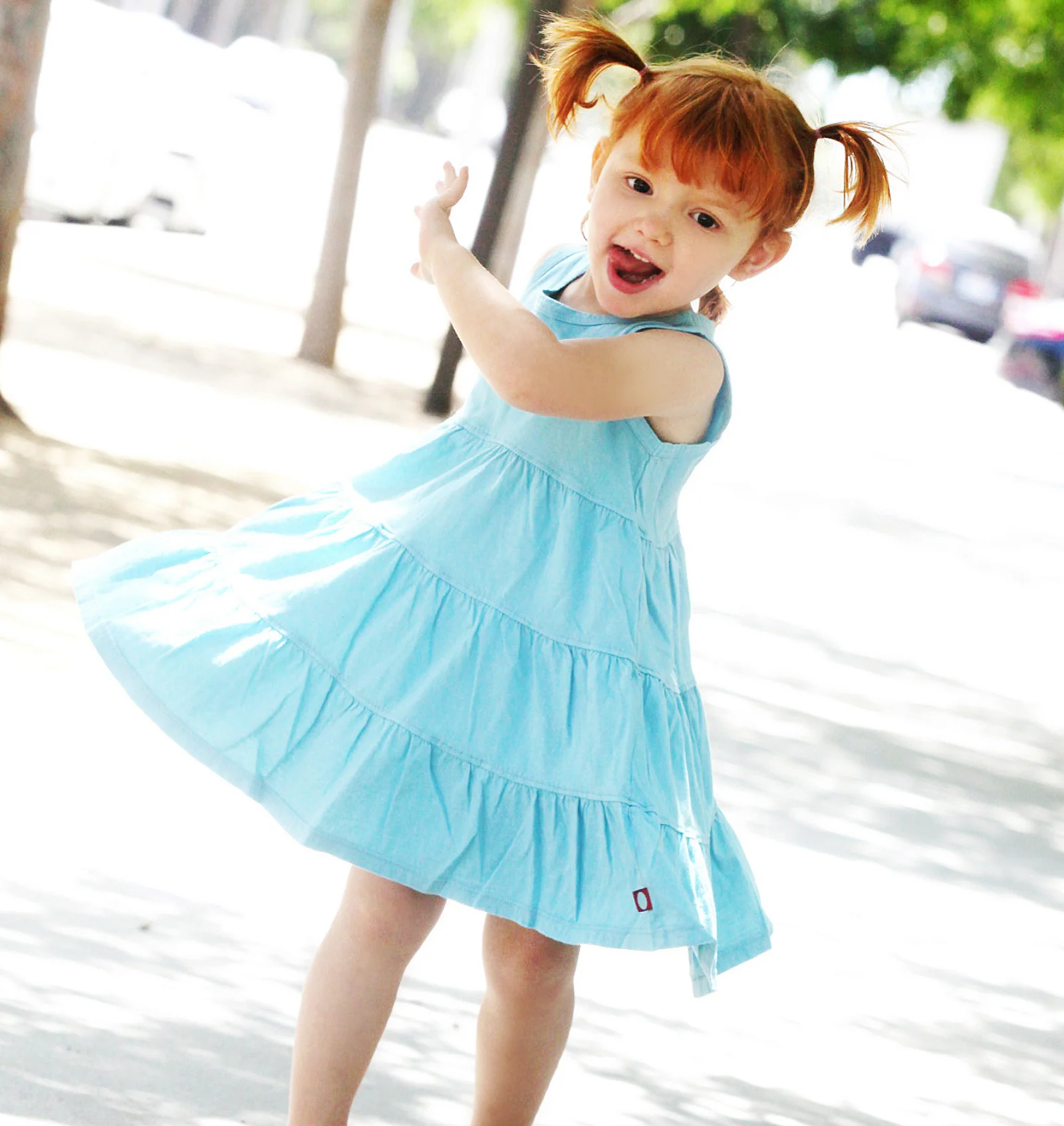 Girls Soft Cotton Jersey Tiered Tank Dress | Turquoise - Remutear