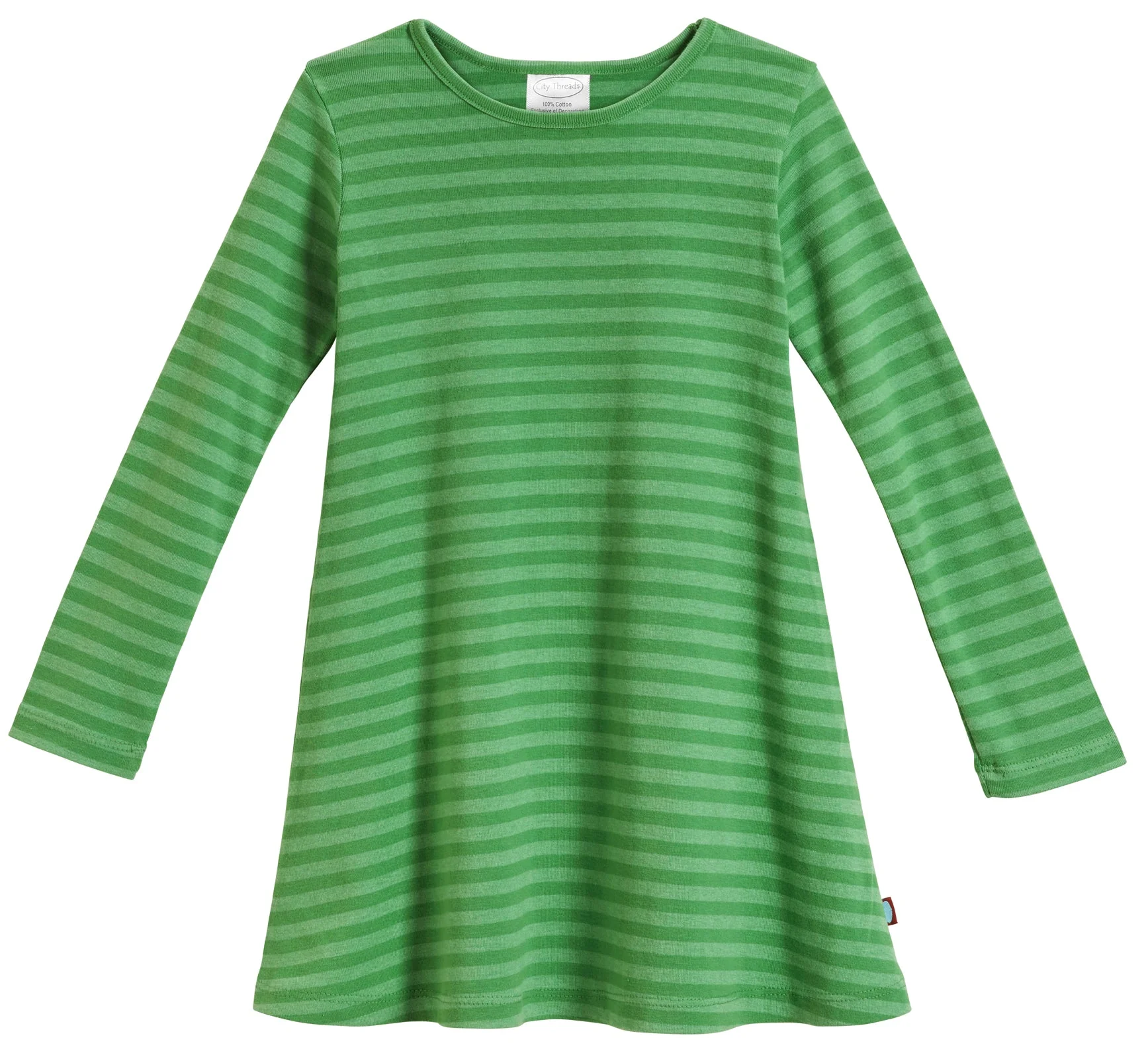 Girls Soft Stripe Long Sleeve Dress | Elf Green - Remutear