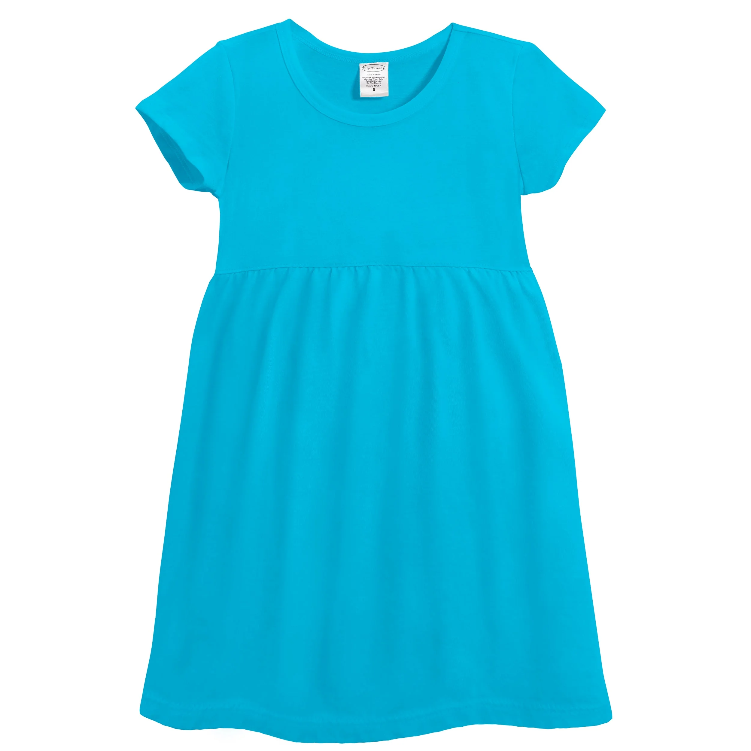 Soft Organic Cotton Empire Short Sleeve Sundress | Turquoise - Remutear