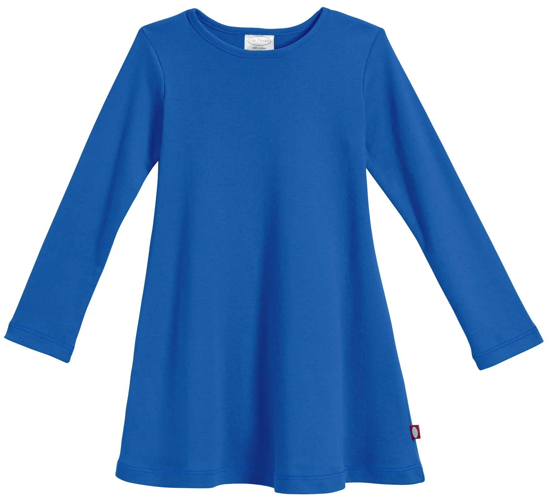Girls Soft Cotton Long Sleeve Baby Rib Dress | Crayon Blue - Remutear