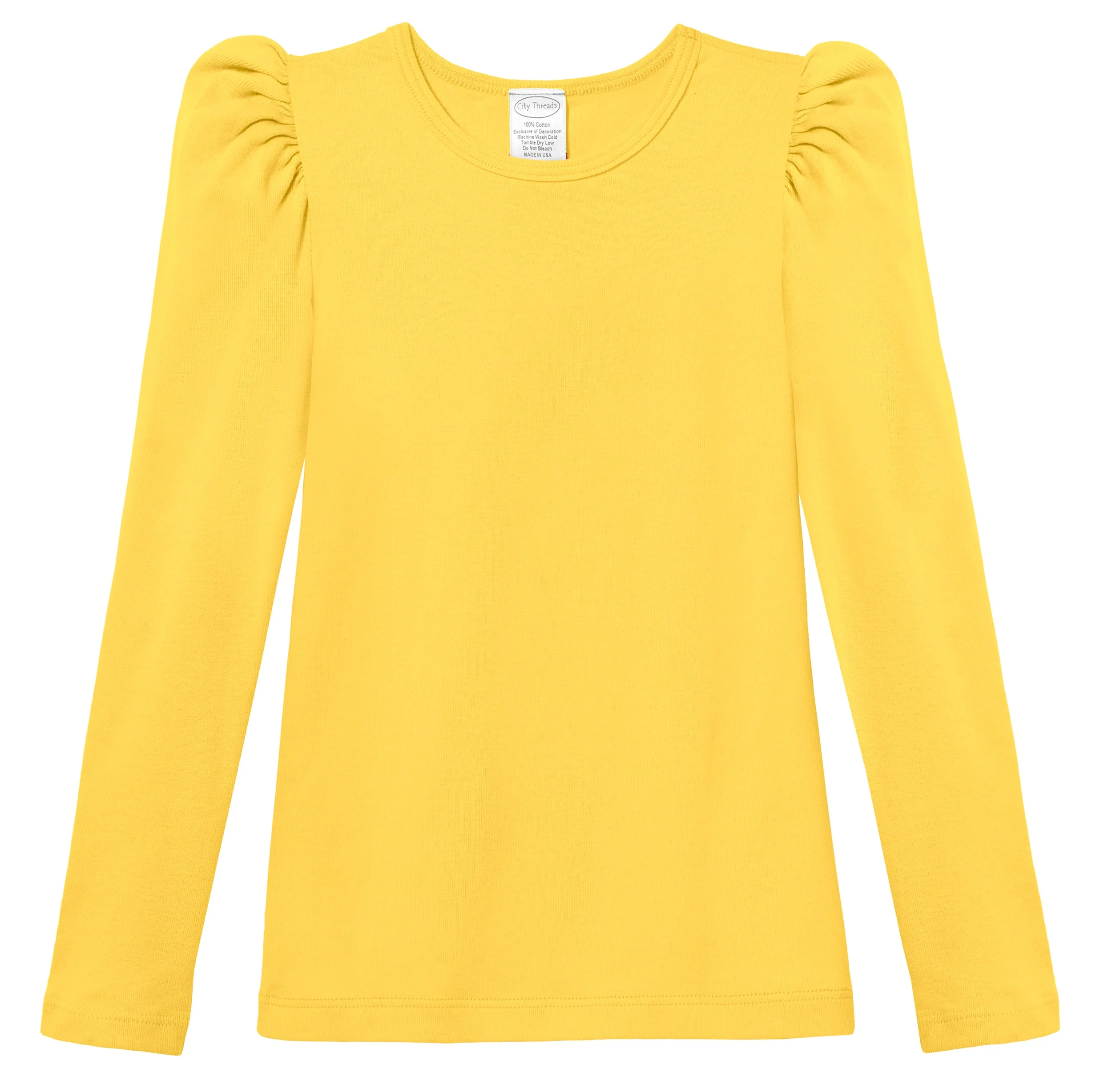 Girls Soft Cotton Puff Long Sleeve Tee | Yellow - Remutear