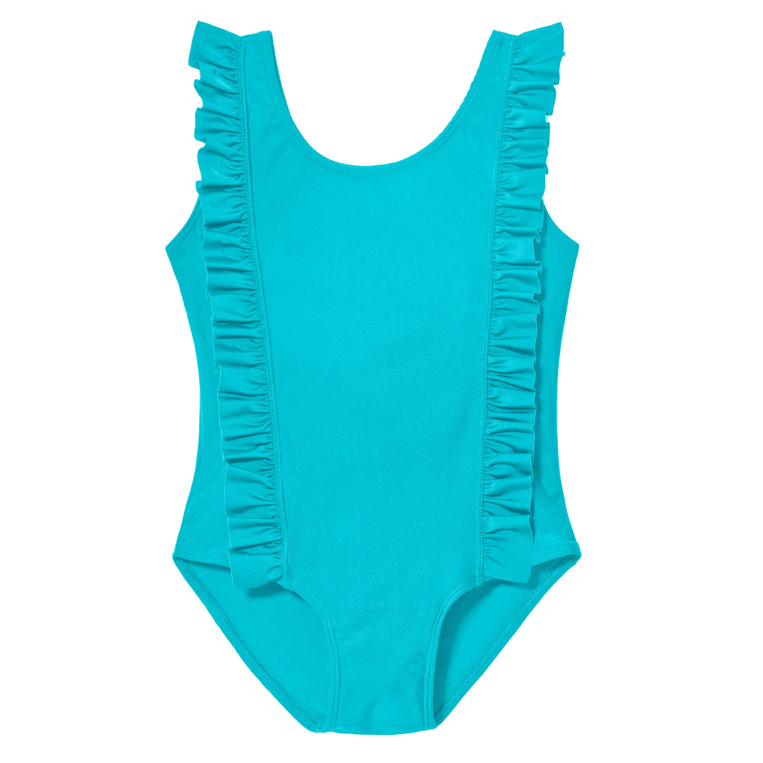 Girls UPF 50+ One-Piece Ruffle Front Swimsuit  | Turquoise - Remutear
