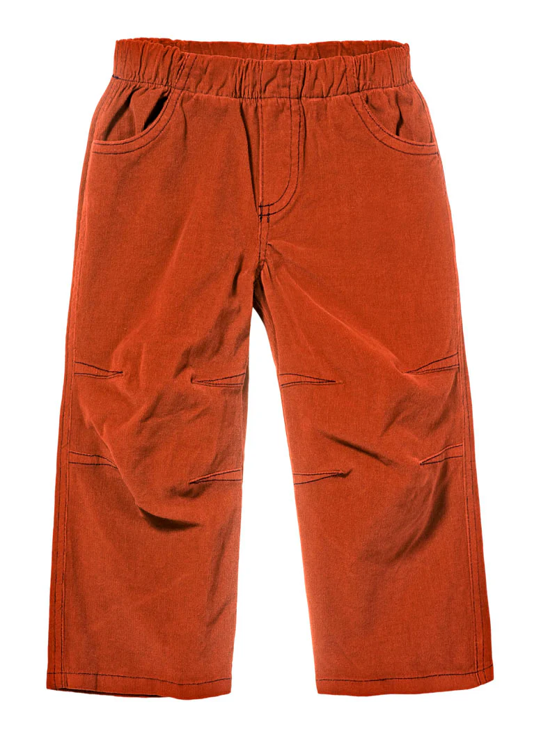 Soft Stretch Cord Pants With Knee Articulation - Contrast Stitch | Rust - Remutear