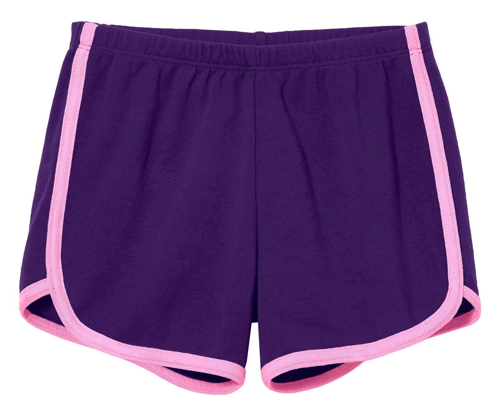 Girls Soft Cotton Knit Short with Trim | Purple w. Bubblegum Trim - Remutear