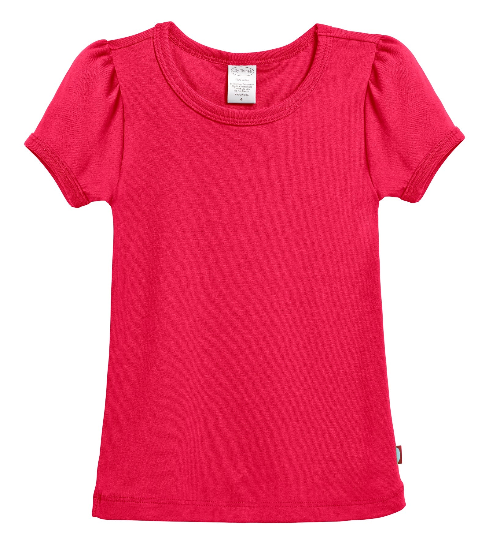 Girls Soft Cotton Short Sleeve Puff Tee  | Candy Apple - Remutear