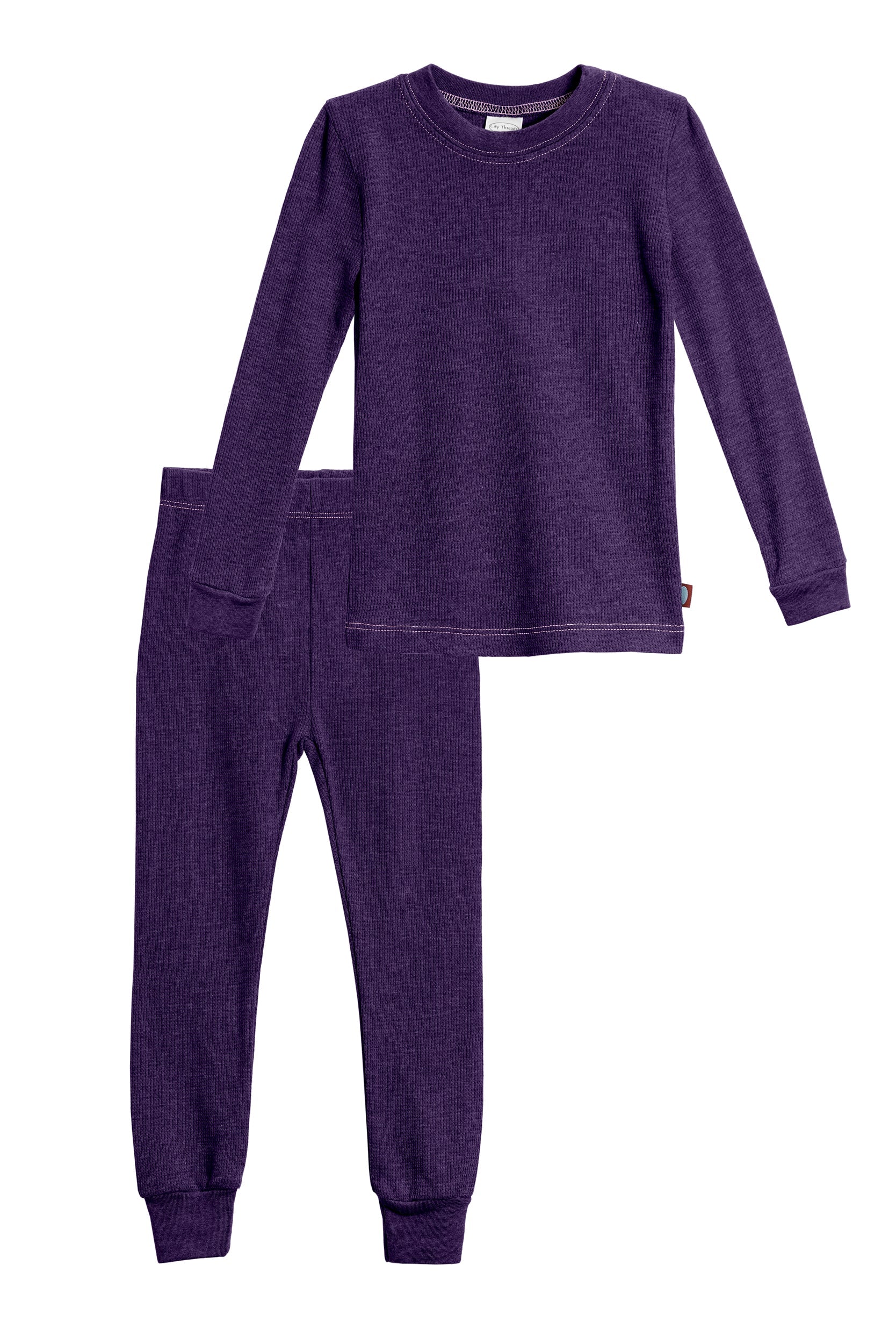Girls Soft & Cozy Thermal 2-Piece Long Johns | Purple w- Light Pink Stitch - Remutear