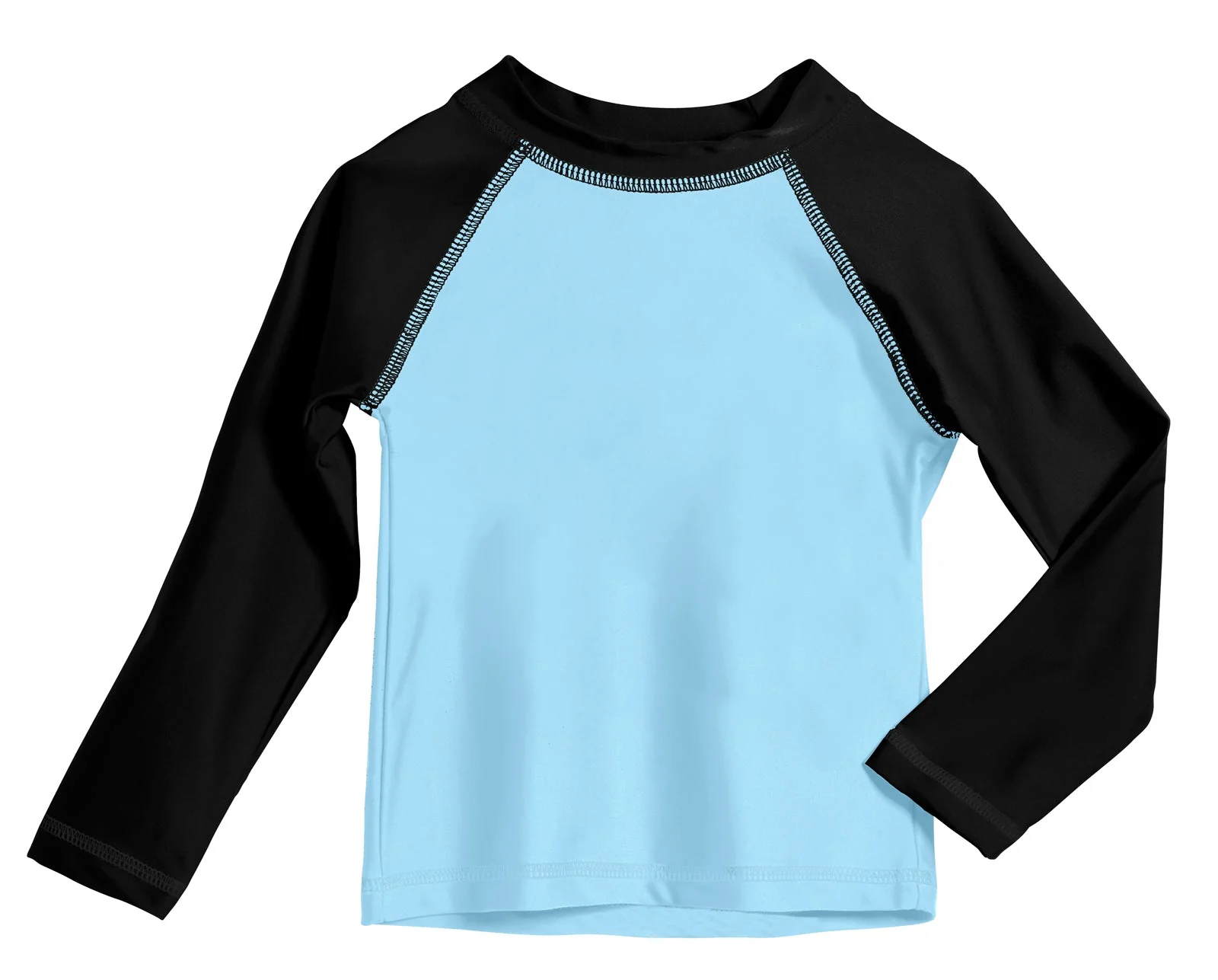 Boys UPF 50+ Color Block Solid Long Sleeve Rashguard | Bright Light Blue with Black - Remutear