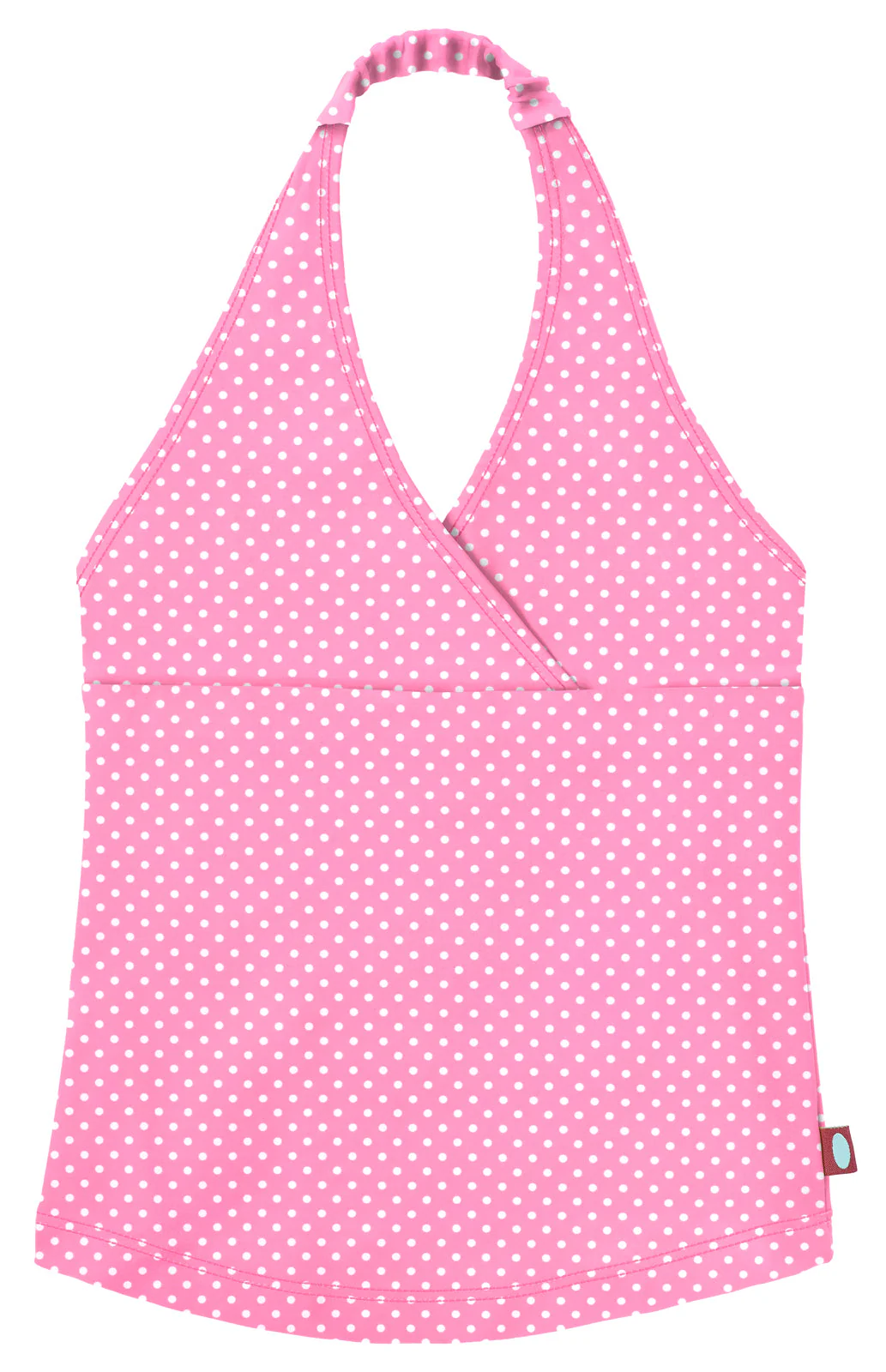 Girls UPF 50+ Printed Swim Halter Top | Pink w/ White Polkadots - Remutear
