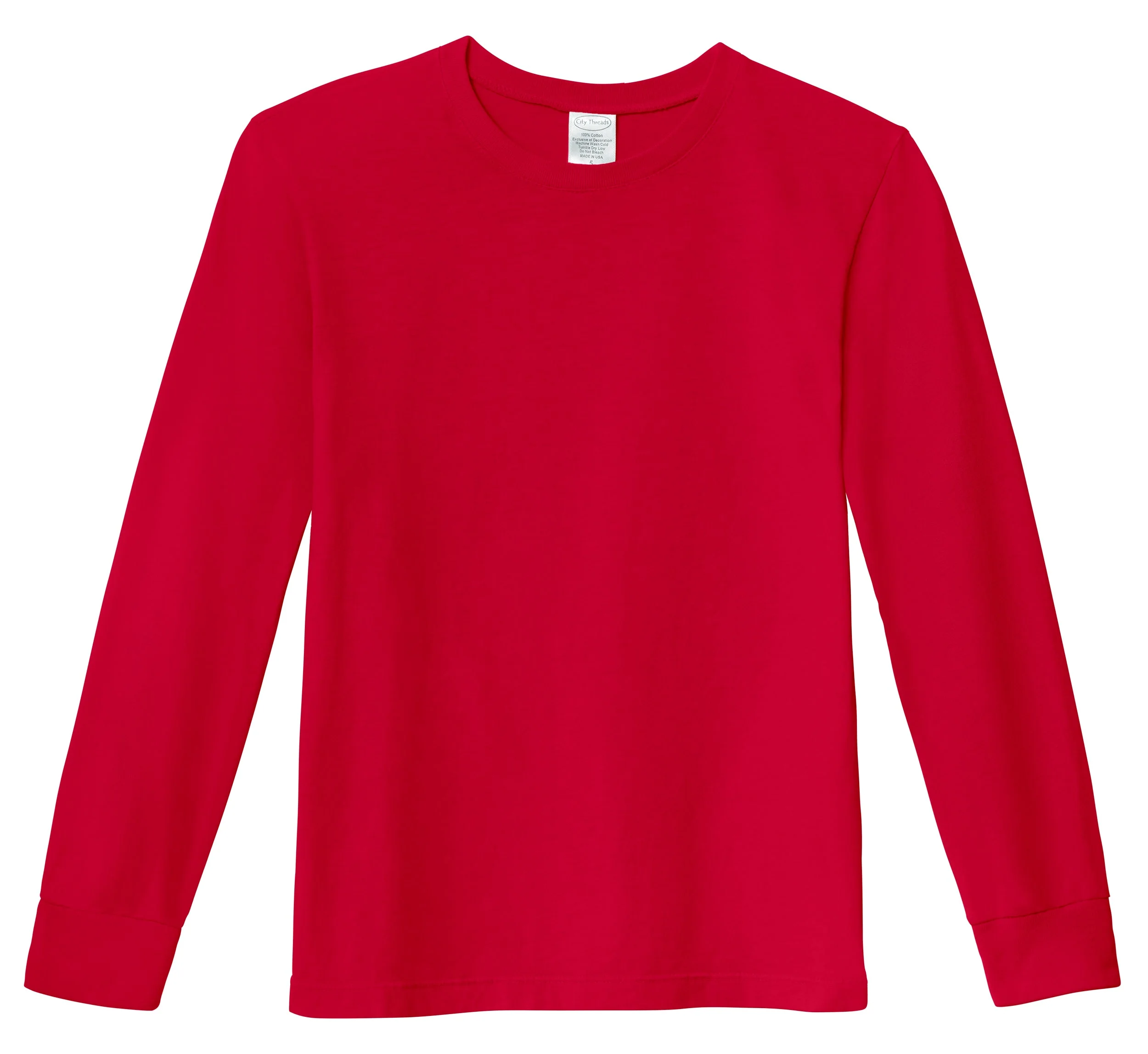 Boys Soft 100% Cotton Medium-Weight Long Sleeve Tee With Cuffs| Red - Remutear