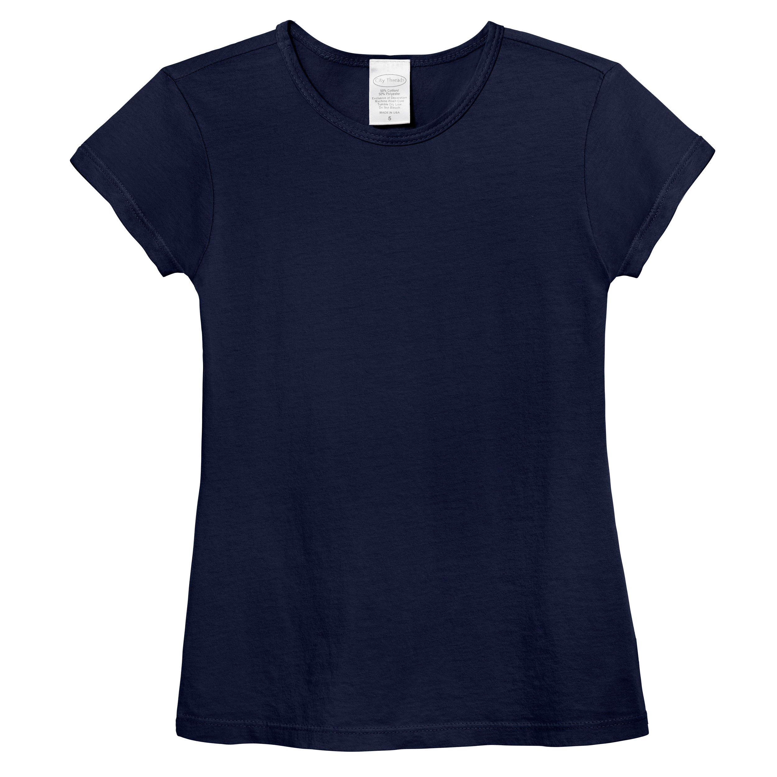 Girls Soft Cotton Jersey Cap Sleeve Crew Tee | Navy - Remutear