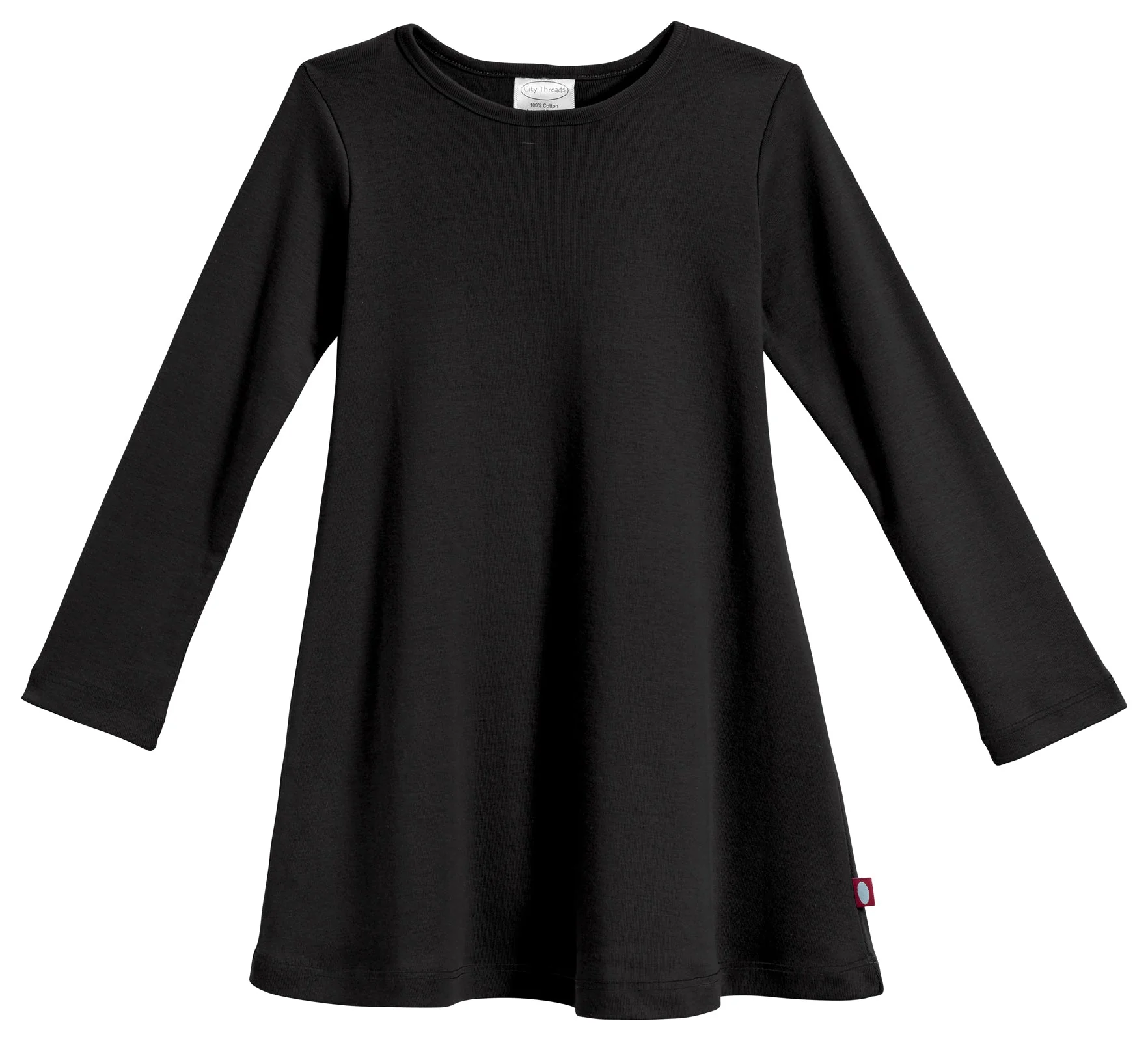 Girls Soft Cotton Long Sleeve Baby Rib Dress | Black - Remutear
