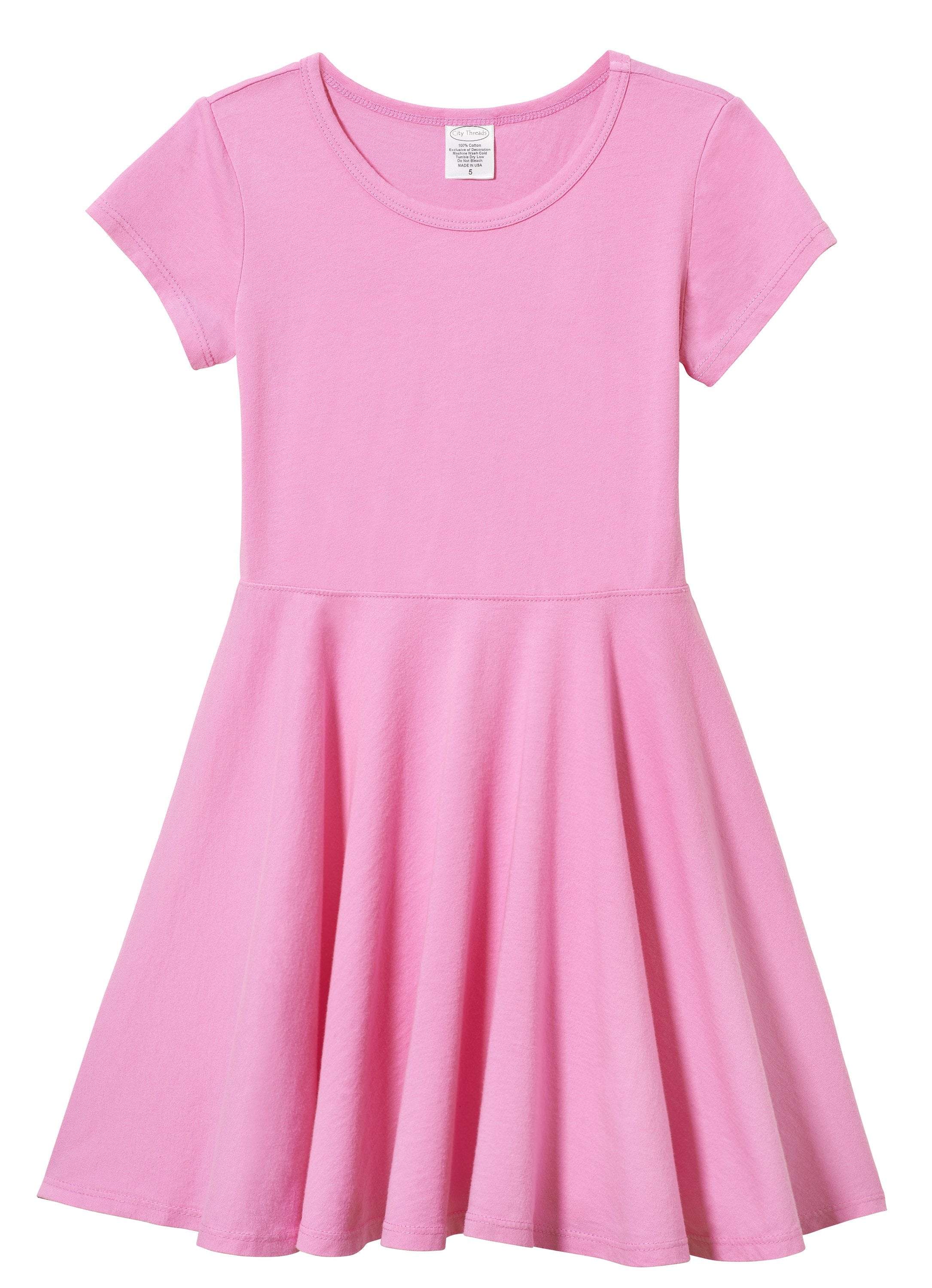 Girls Soft Cotton Jersey Short Sleeve Twirly Dress | Medium Pink - Remutear