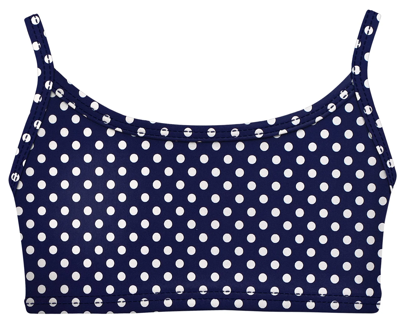 Girls UPF 50+ Printed Bikini Swim Top  | Navy w- White Polka Dot - Remutear