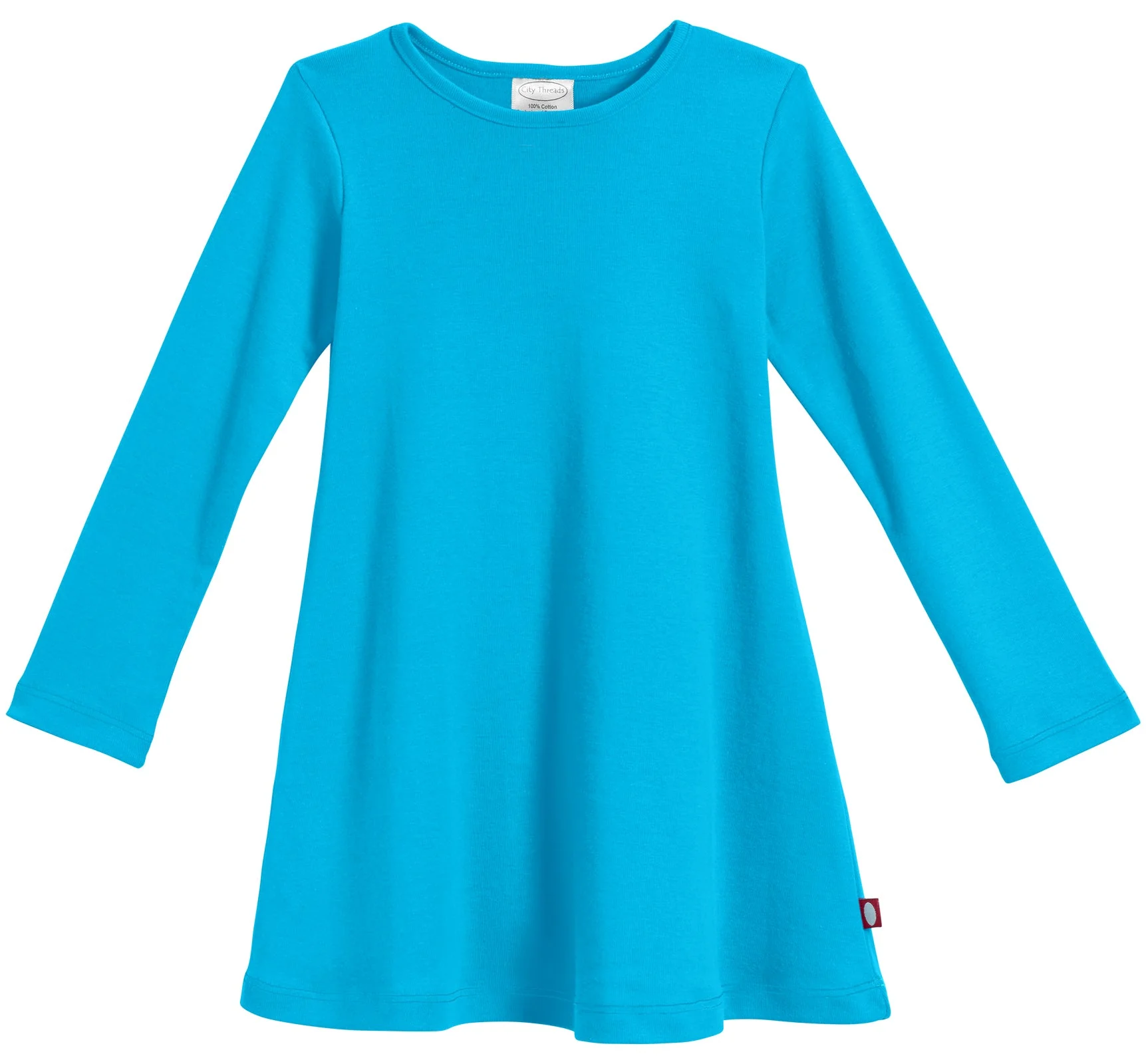 Girls Soft Cotton Long Sleeve Baby Rib Dress | Turquoise - Remutear