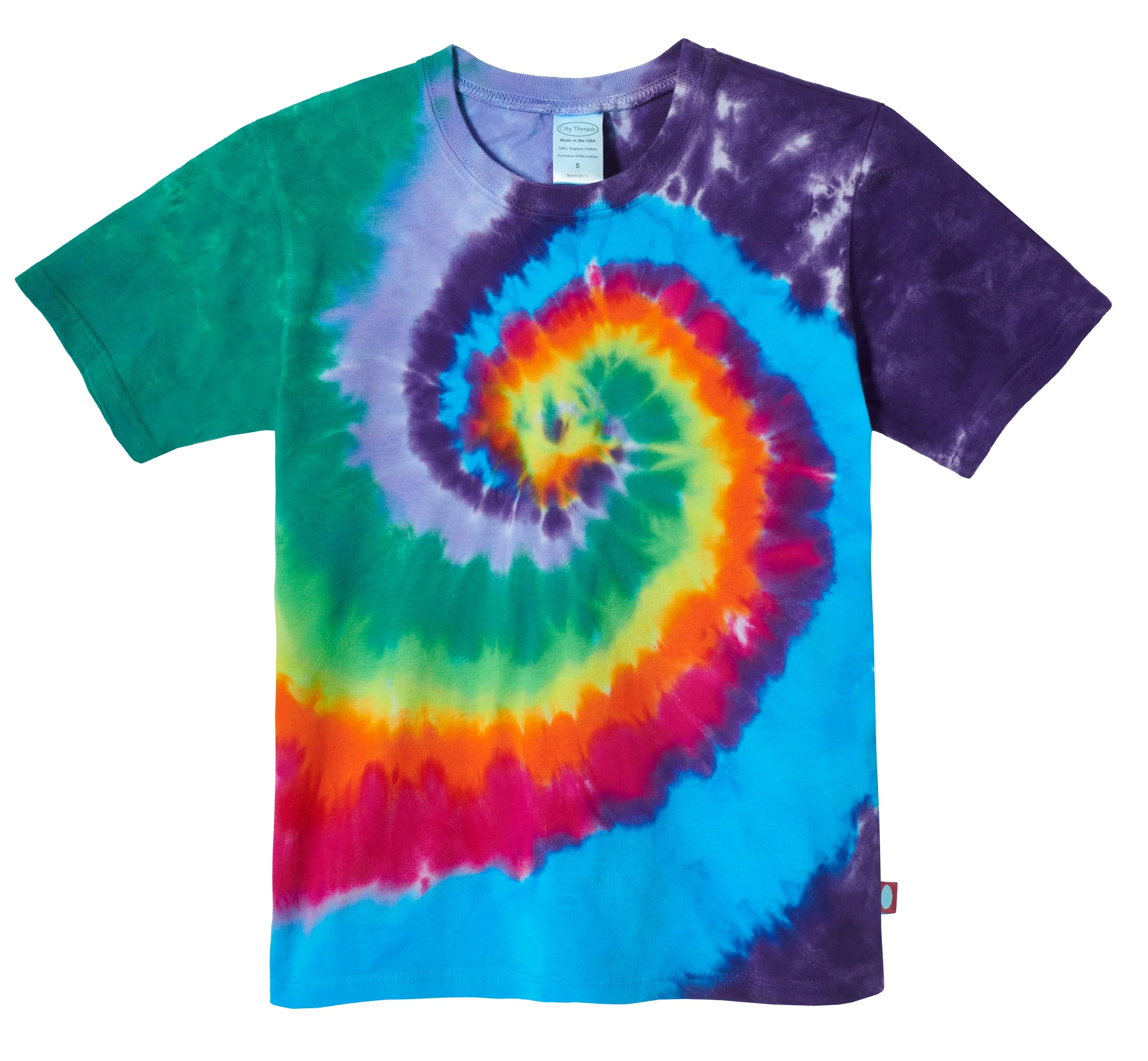 Boys Tie-Dye Soft Organic Cotton Jersey Short Sleeve Crew Tee  | Rainbow Spiral - Remutear