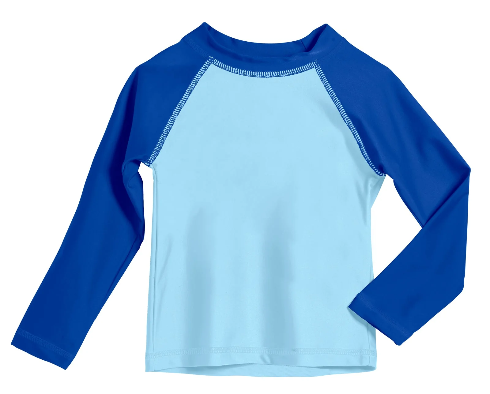 Boys UPF 50+ Color Block Solid Long Sleeve Rashguard | Bright Light Blue with Royal - Remutear