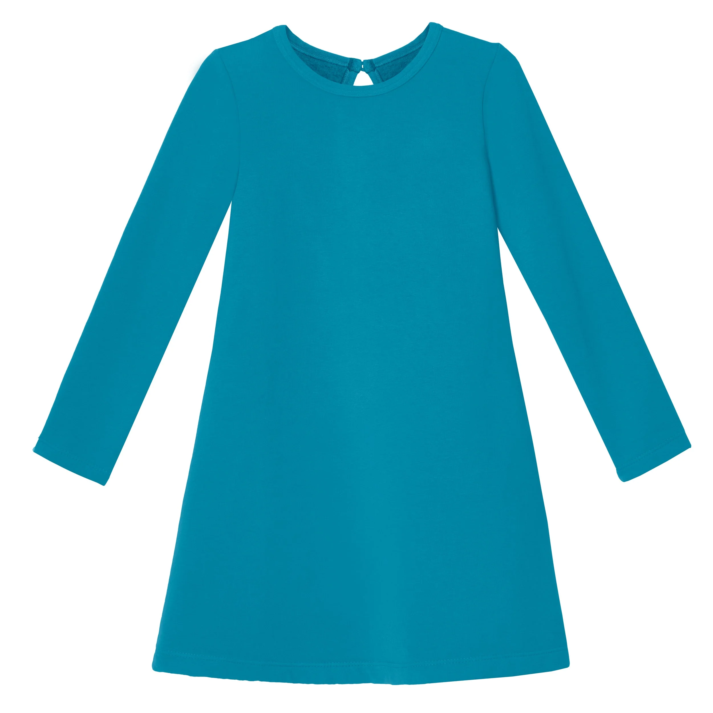 Girls Lightweight Soft Cotton Fleece A-Line Dress| Teal - Remutear