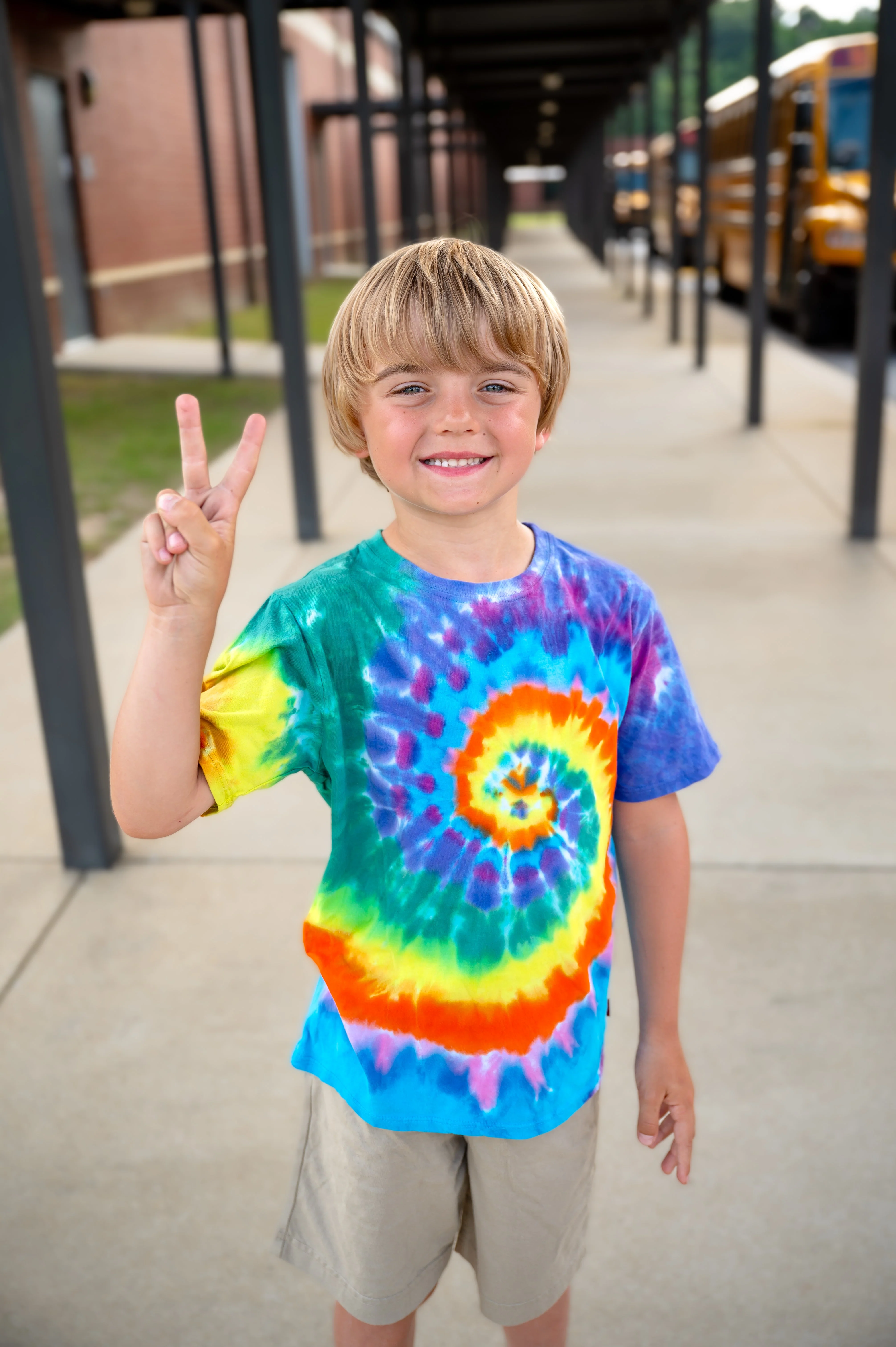 Boys Tie-Dye Soft Organic Cotton Jersey Short Sleeve Crew Tee  | Rainbow Spiral - Remutear
