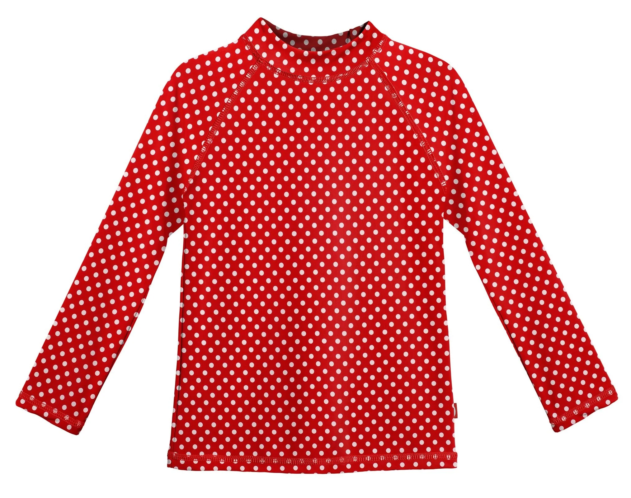 Girls UPF 50+ Printed Long Sleeve Rashguard | Red w- White Polka Dot - Remutear