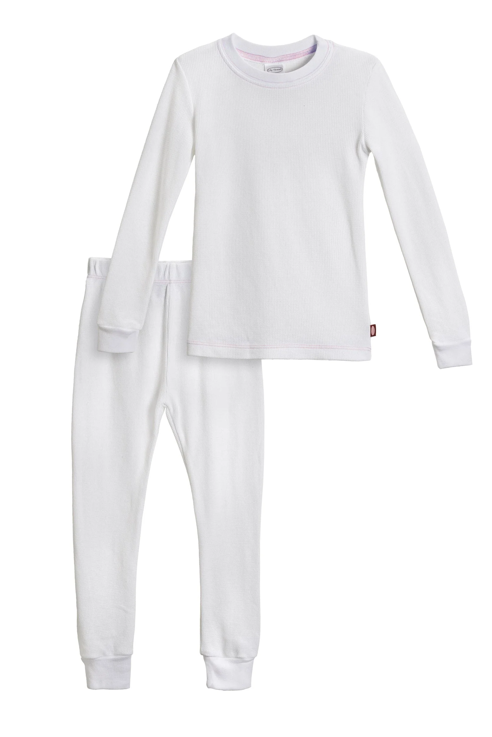 Girls Soft & Cozy Thermal 2-Piece Long Johns | White w- Light Pink Stitch - Remutear