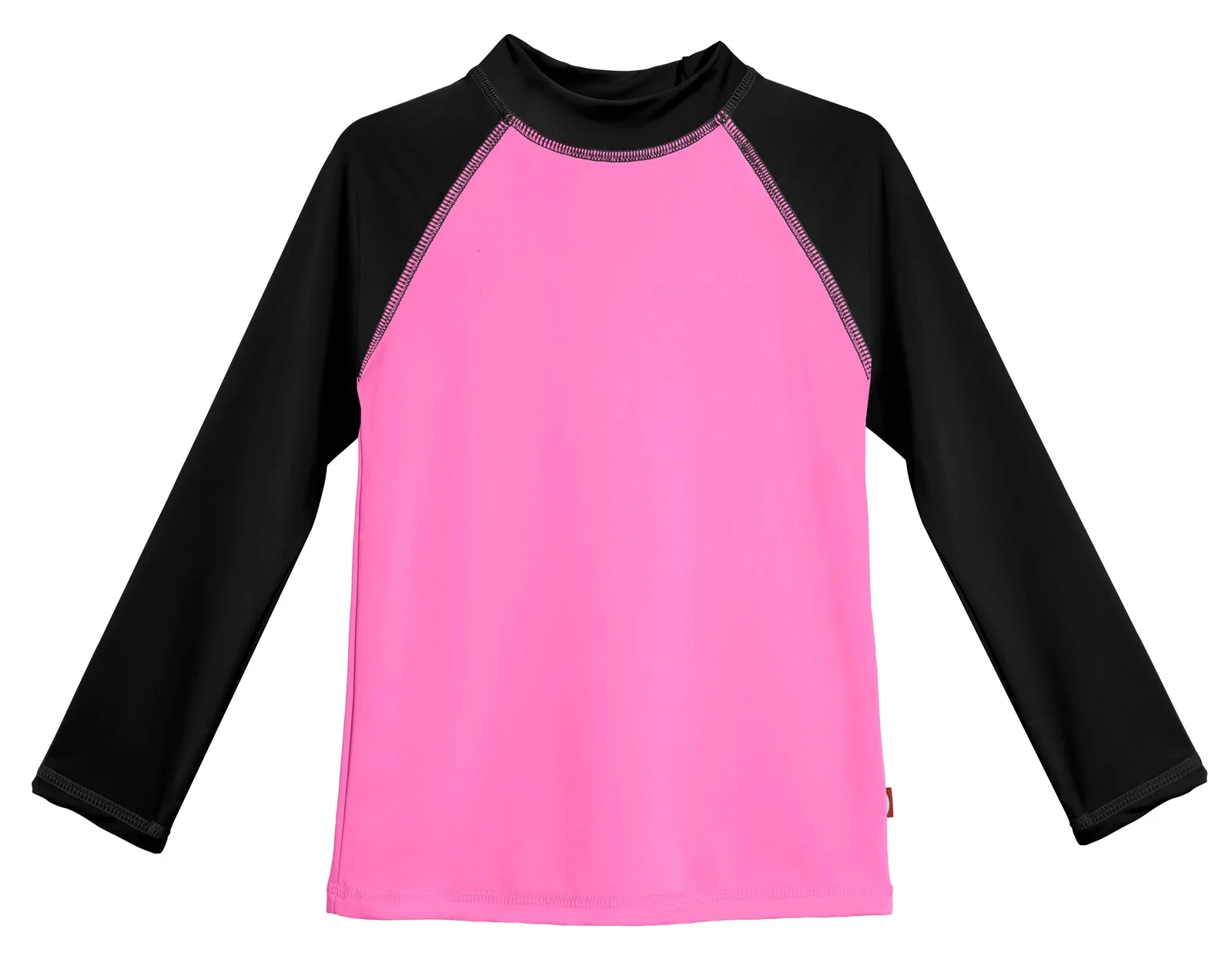 Girls UPF 50+ Color Block Long Sleeve Rashguard | Medium Pink with Black - Remutear