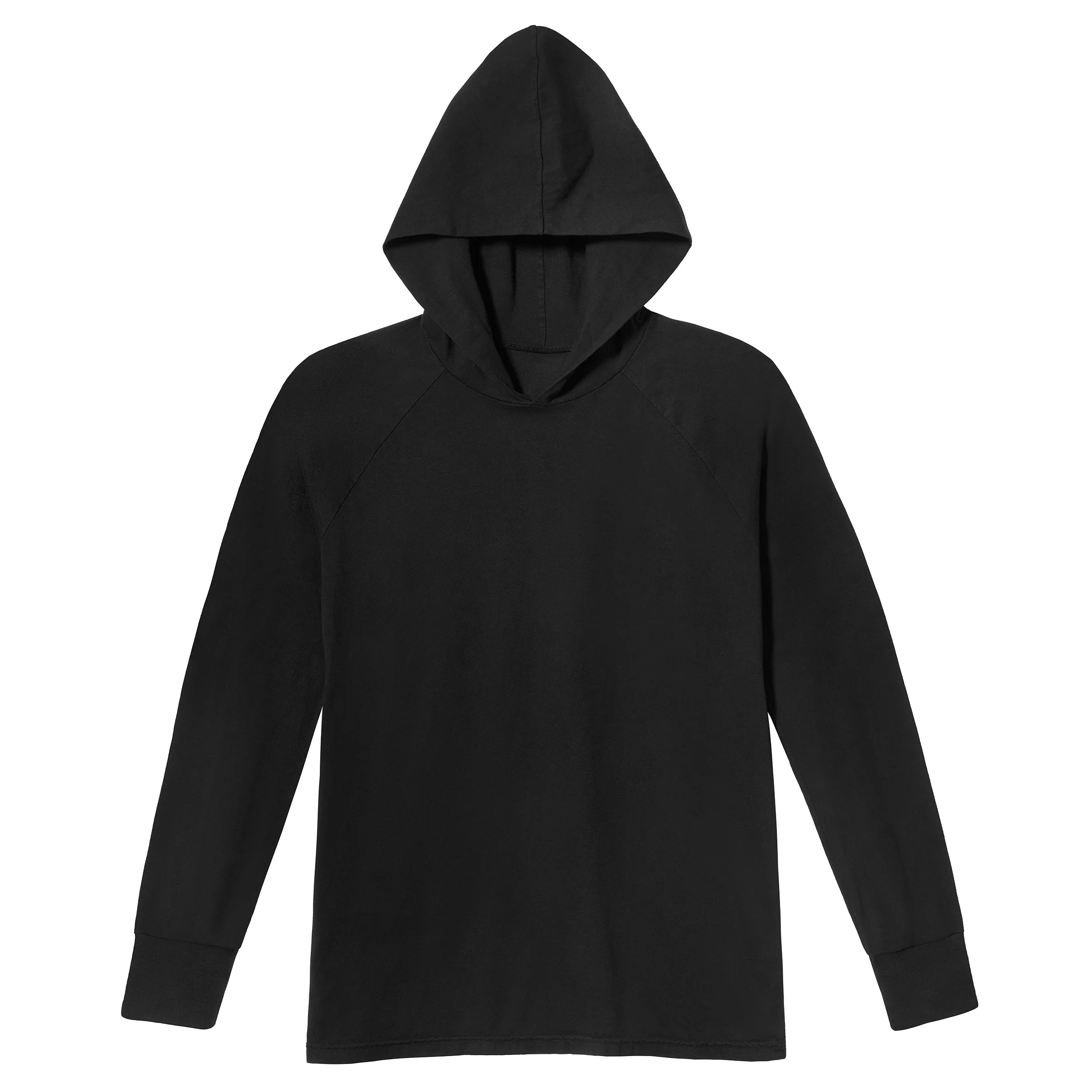 Men's Soft 100% Cotton Medium-Weight Long Sleeve Hooded Tee With Cuffs | Black - Remutear
