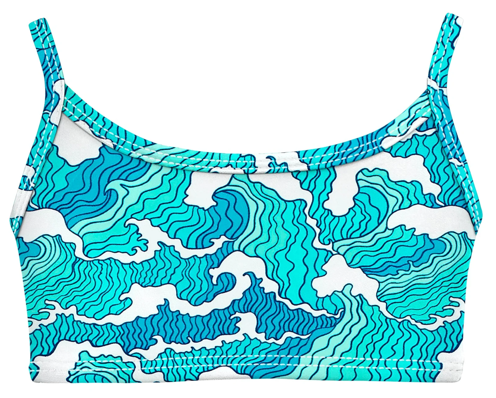 Girls UPF 50+ Printed Bikini Swim Top  | Turq Waves - Remutear