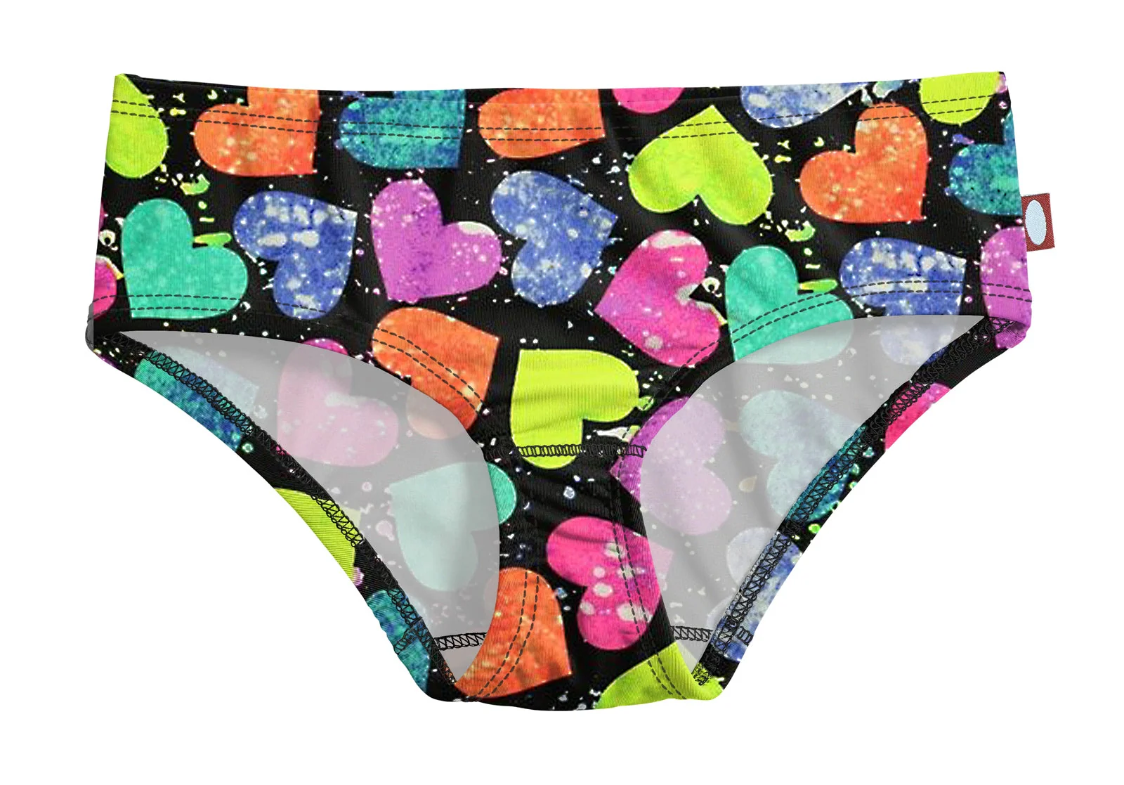 Girls UPF 50+ Printed Swim Briefs  | Hearts Splatter - Remutear