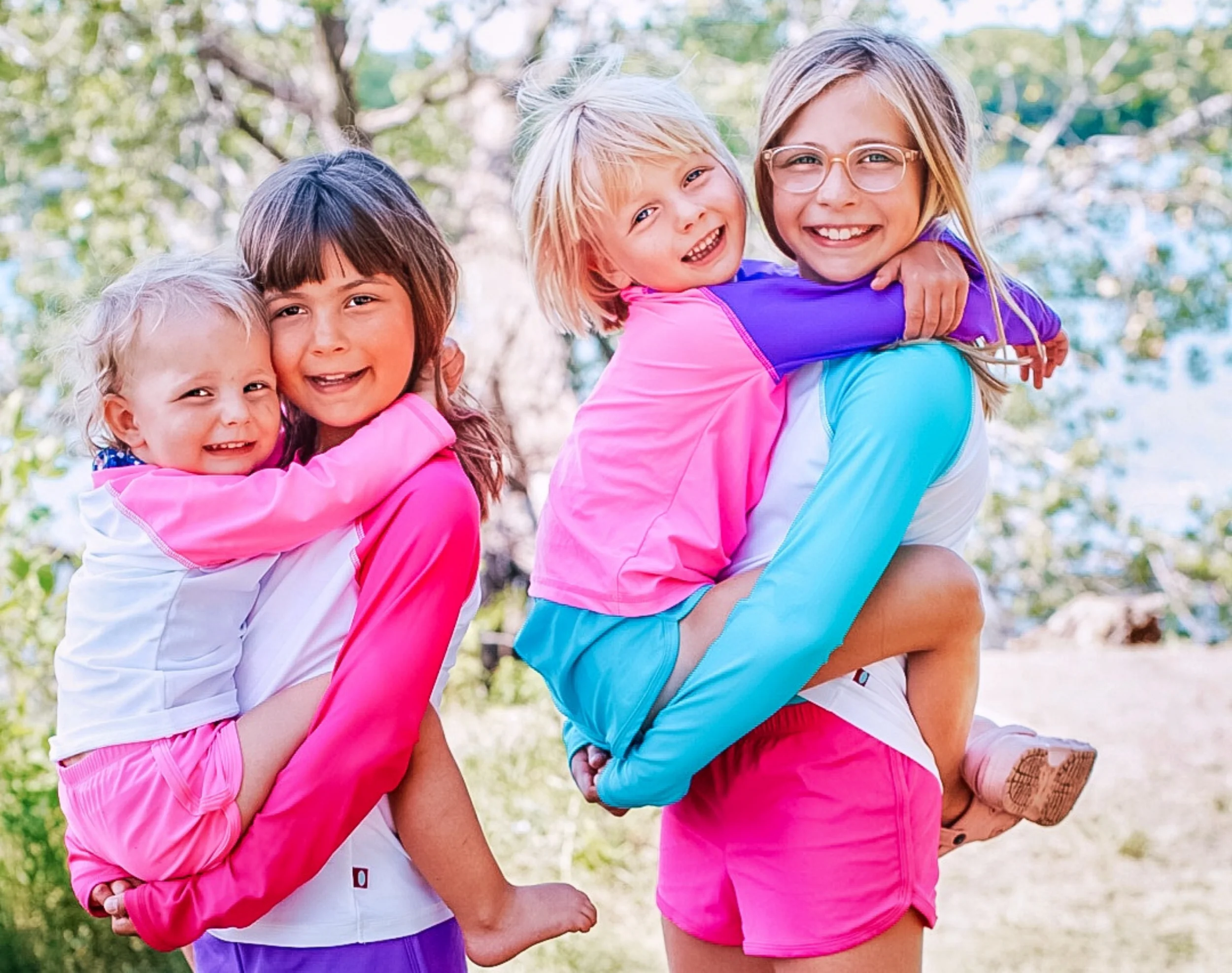 Girls UPF 50+ Color Block Long Sleeve Rashguard | Medium Pink with Black - Remutear