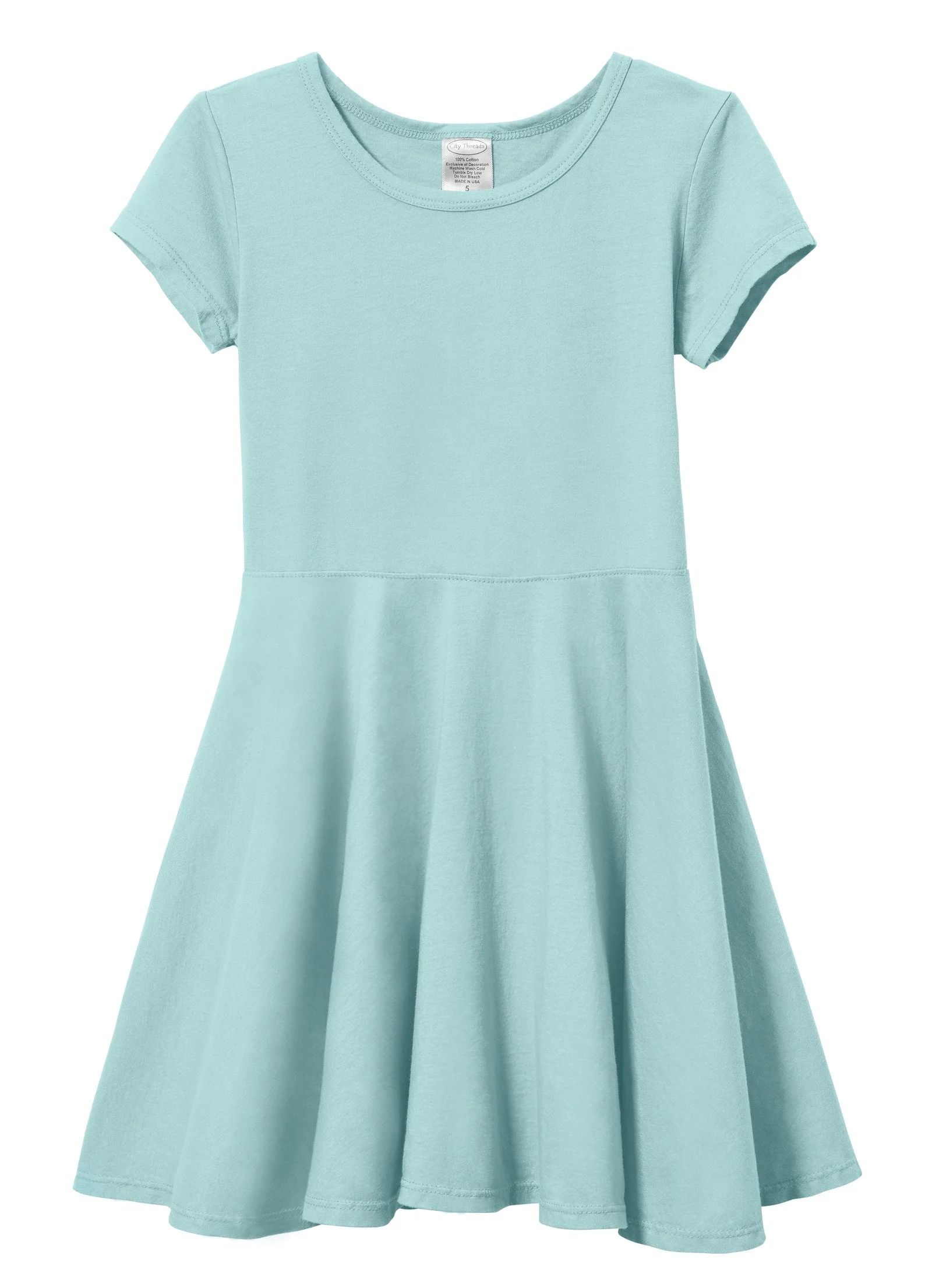 Girls Soft Cotton Jersey Short Sleeve Twirly Dress | Wave - Remutear