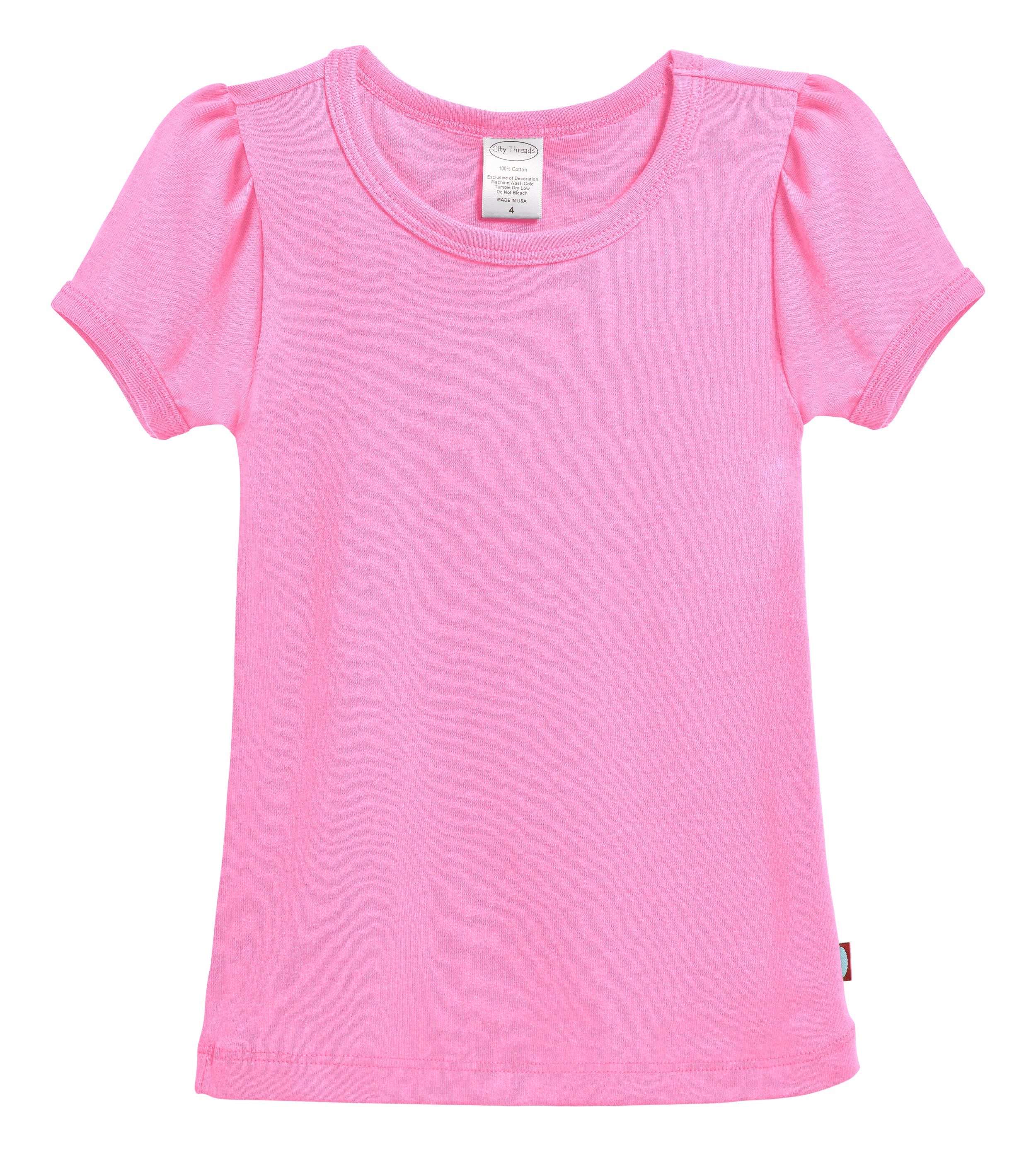 Girls Soft Cotton Short Sleeve Puff Tee  | Bubblegum - Remutear