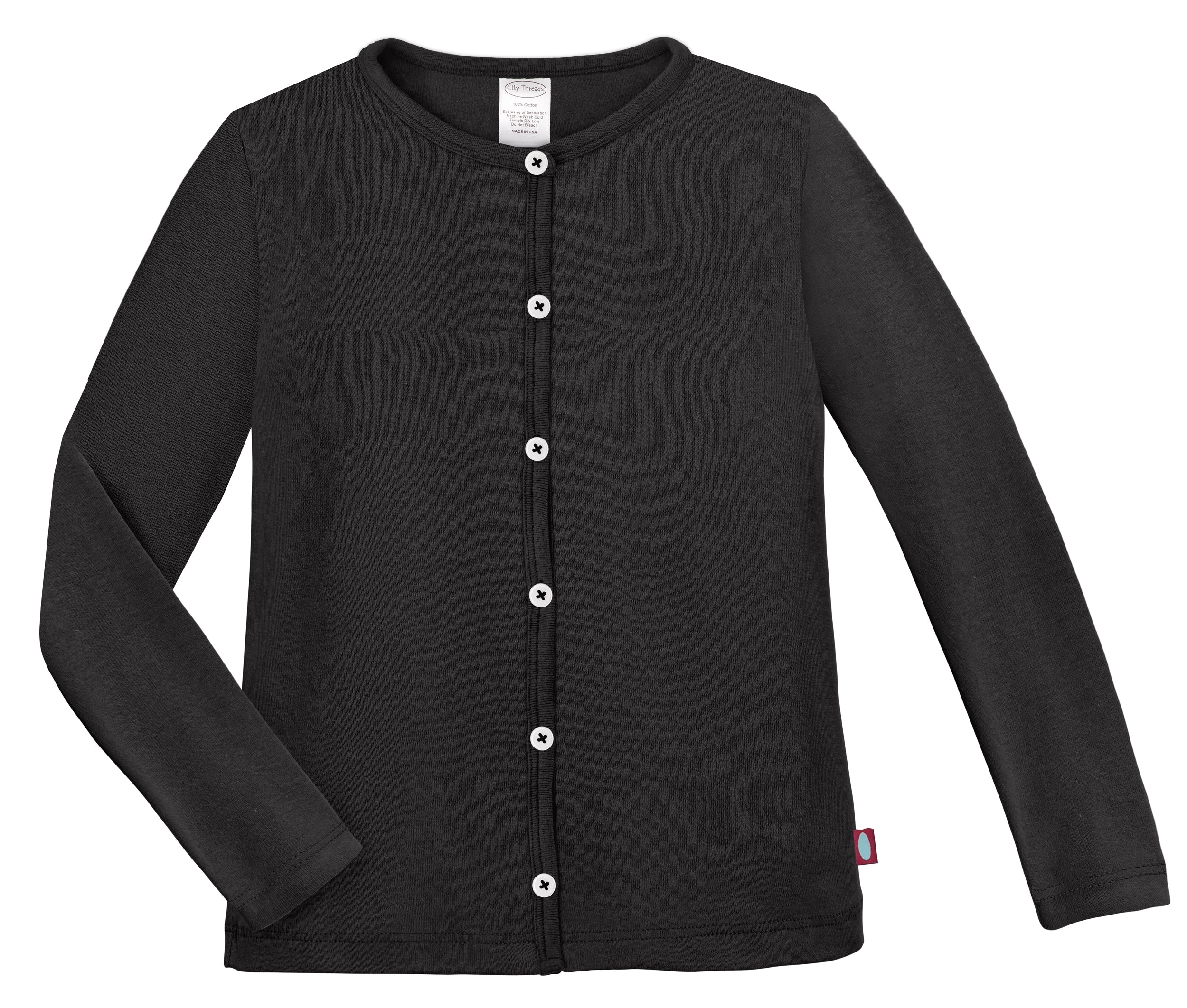 Girls Soft Cotton Button-Down Cardigan | Black - Remutear