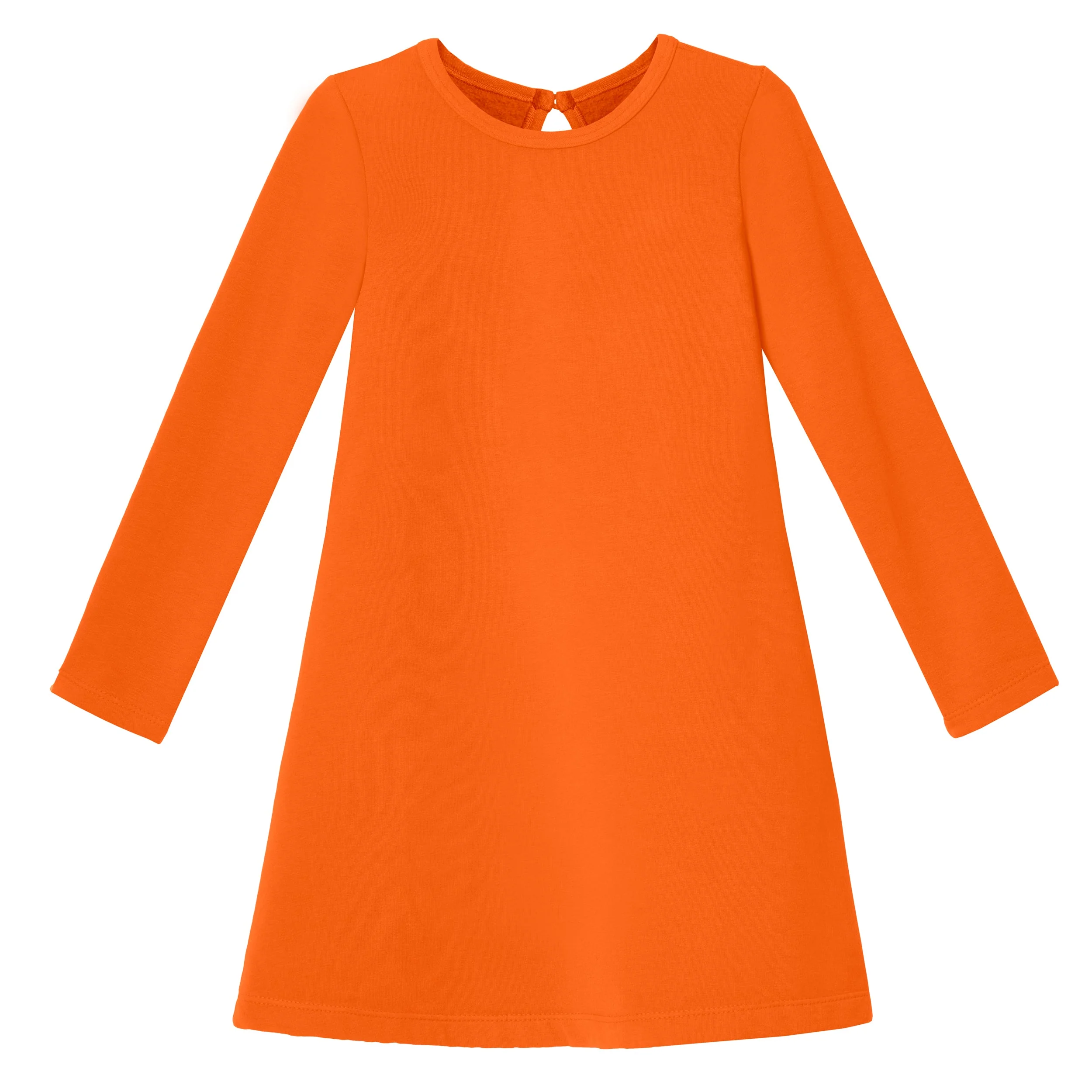 Girls Lightweight Soft Cotton Fleece A-Line Dress| Orange - Remutear