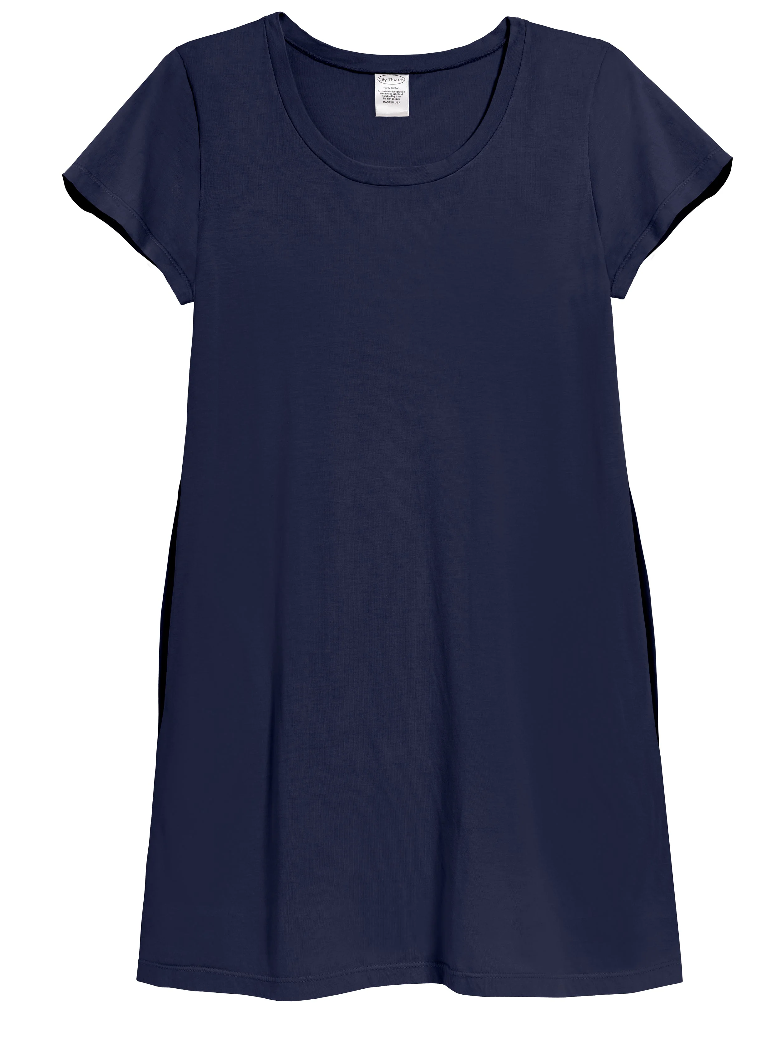Women's Soft Supima Cotton Easy Cover-Up T-Shirt Pocket Dress | Navy - Remutear