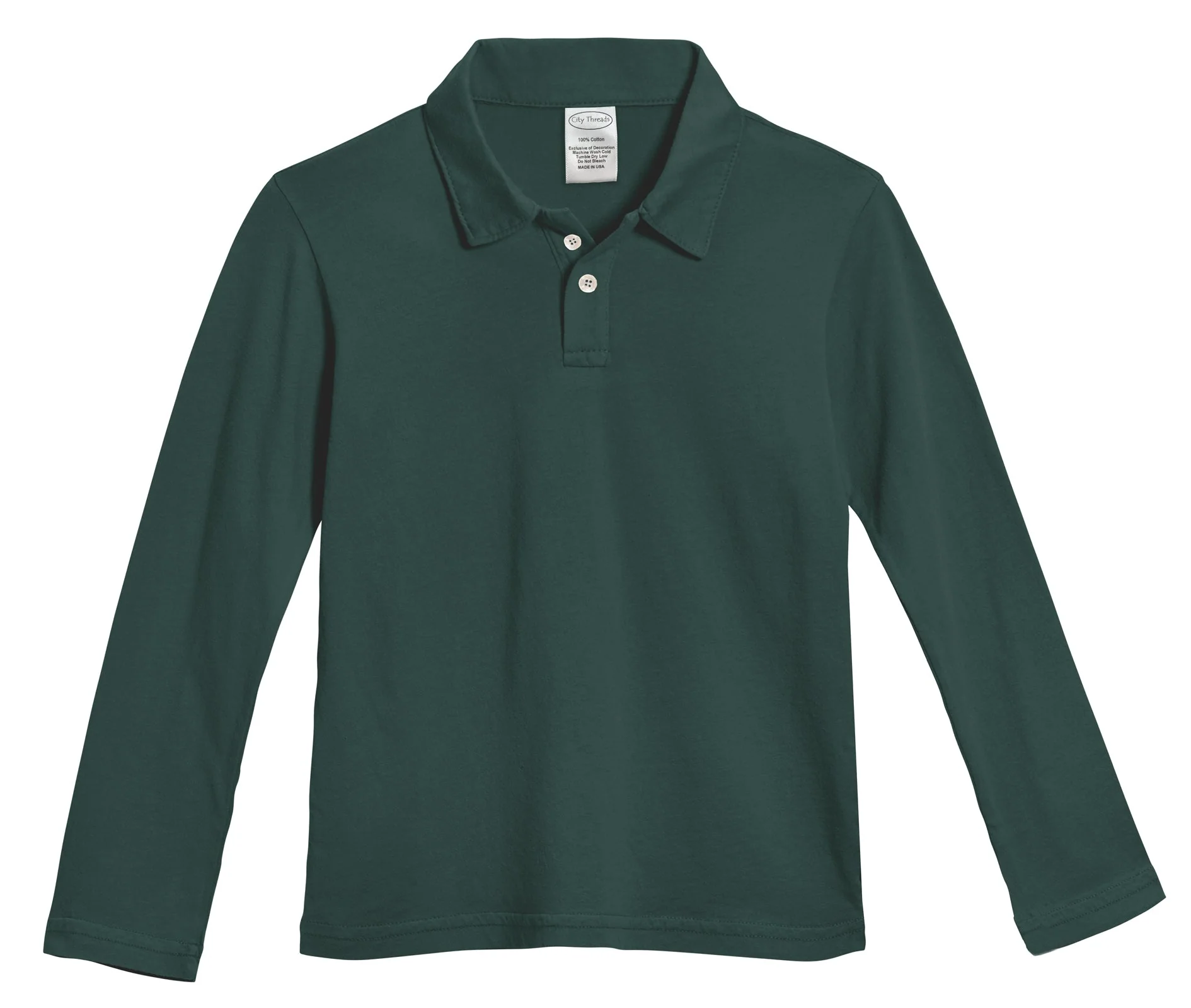 Boys Soft Cotton Jersey 2-Button Long Sleeve Polo Shirt | Uniform Hunter Green - Remutear